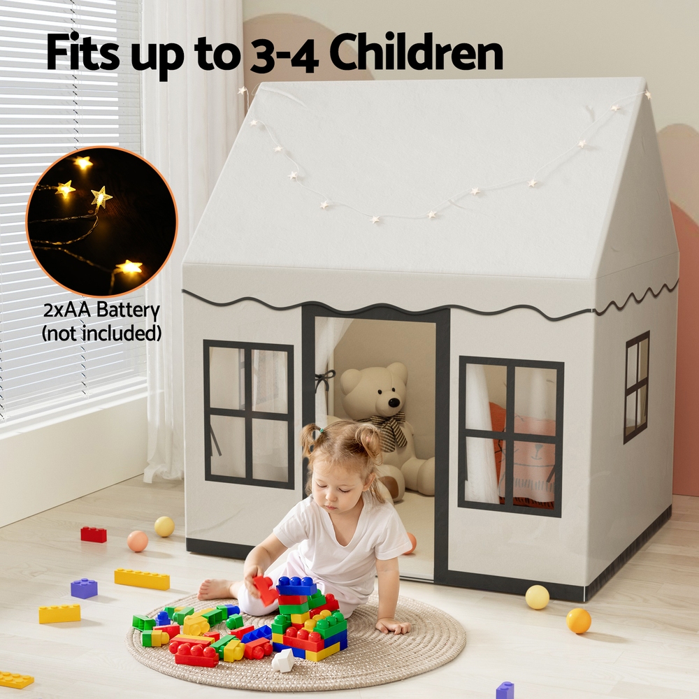 Keezi Kids Play Tent Playhouse Castle with String Lights Floor Mat Side Pocket - Image 4