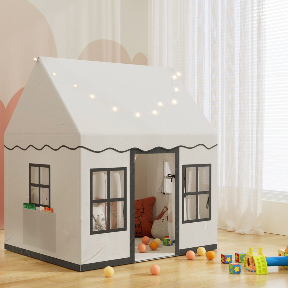 Keezi Kids Play Tent Playhouse Castle with String Lights Floor Mat Side Pocket - Image 7