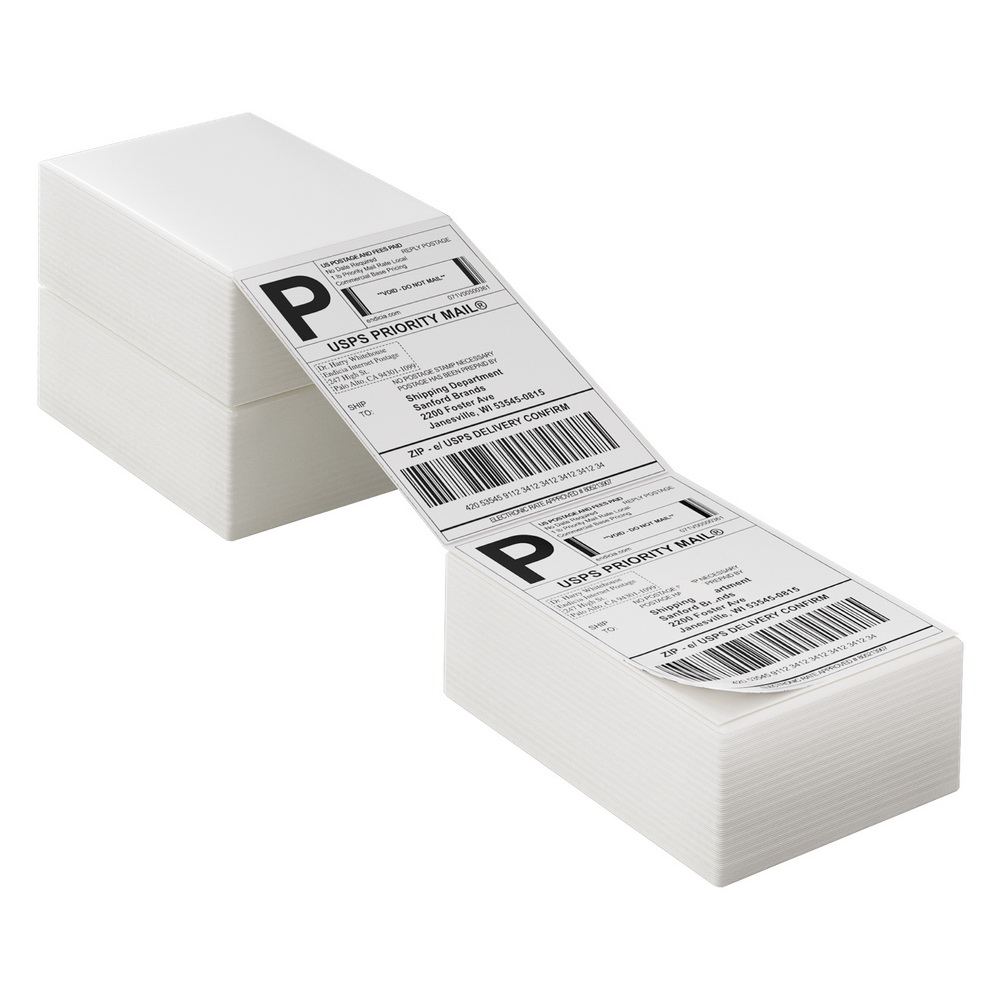 1500 Sheets Direct Thermal Label Adhesive Printer Paper Barcode Shipping Sticker - Image 1