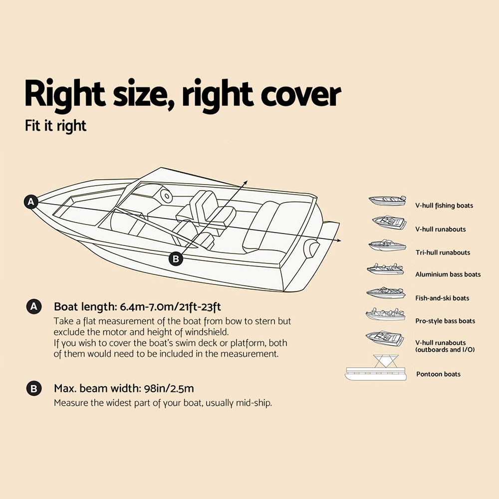 Seamanship Boat Cover 21-23ft Trailerable Jumbo Marine 600D Heavy Duty Grey - Image 2