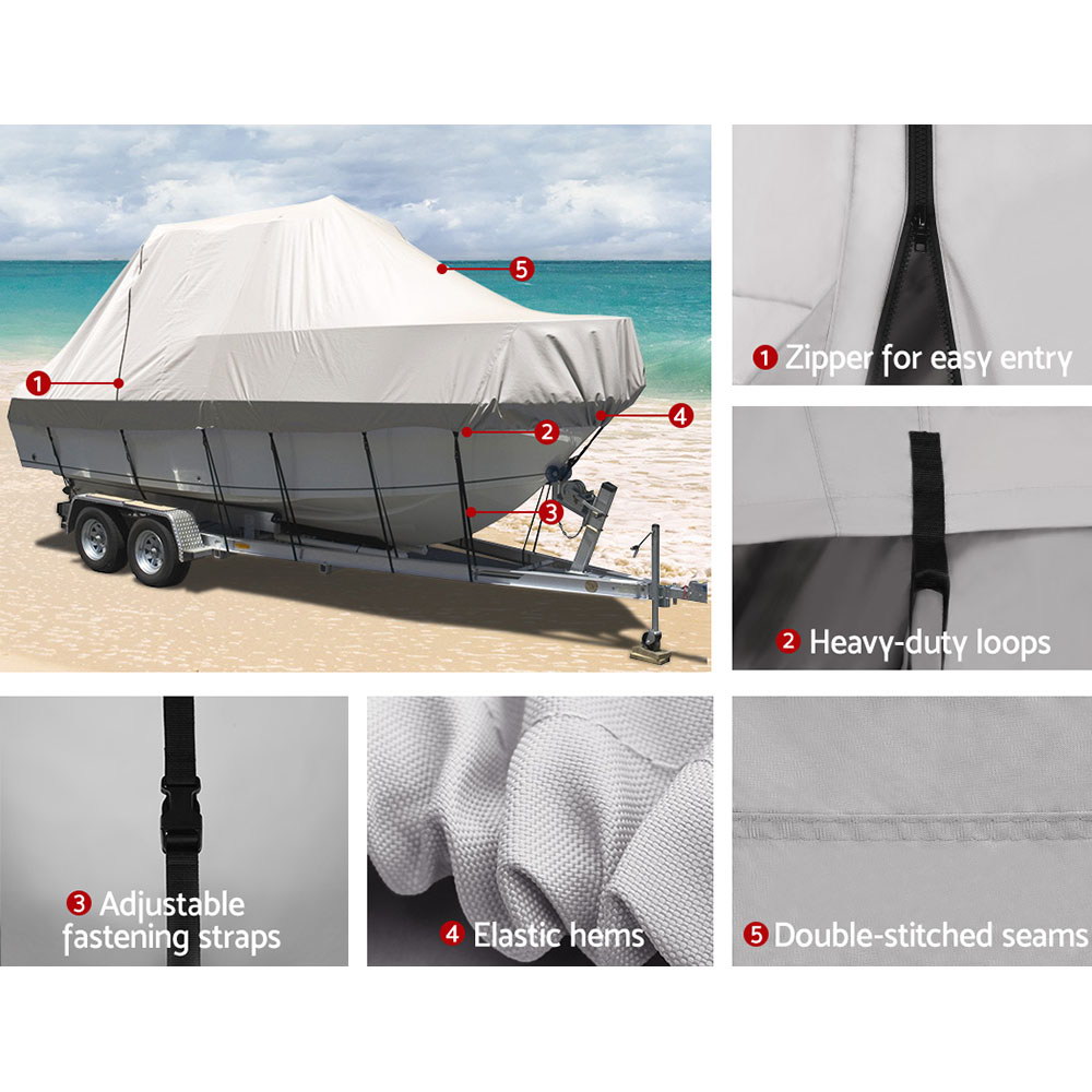 Seamanship Boat Cover 21-23ft Trailerable Jumbo Marine 600D Heavy Duty Grey - Image 5