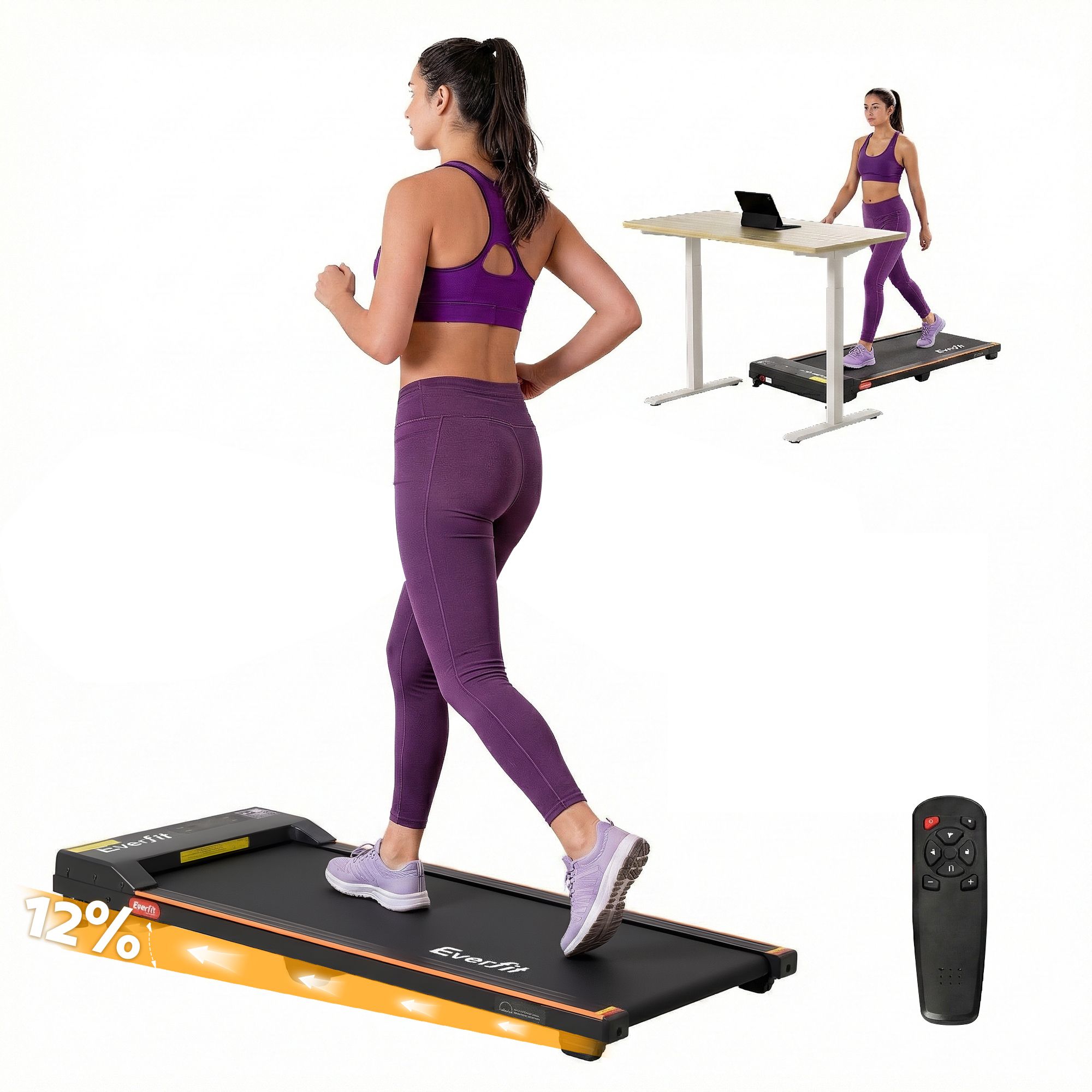 Everfit 3 in 1 Walking Pad Treadmill 12% Incline Under Desk Treadmills for Home Gym With 38cm Wide Belt - Image 1