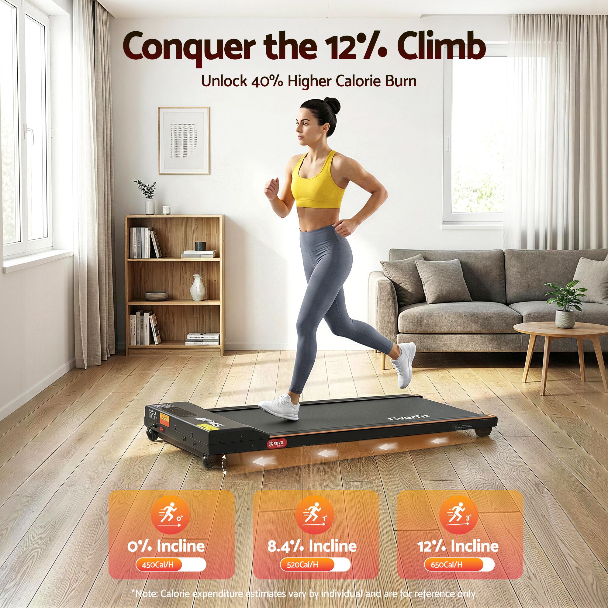 Everfit 3 in 1 Walking Pad Treadmill 12% Incline Under Desk Treadmills for Home Gym With 38cm Wide Belt - Image 6