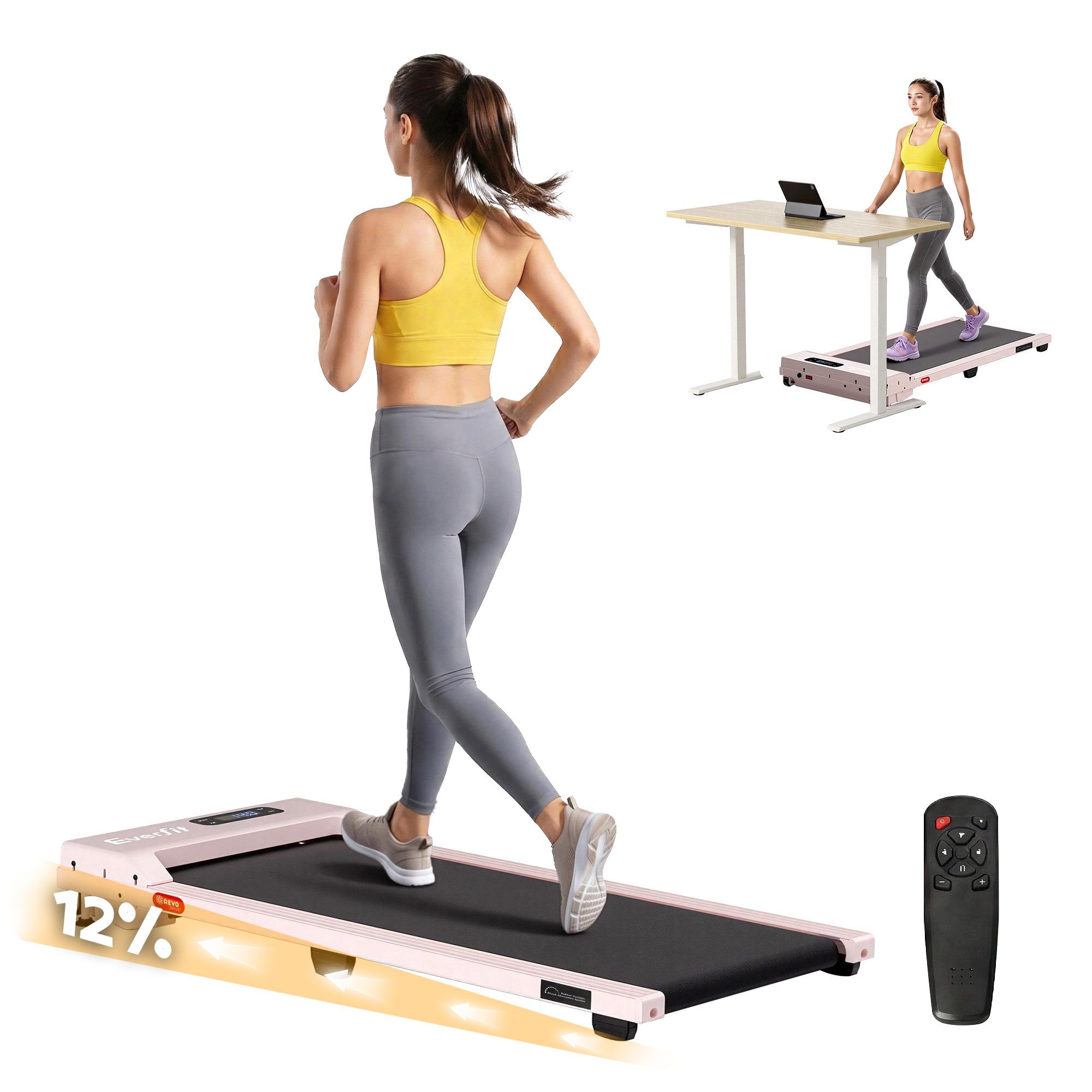 Everfit 3 in 1 Walking Pad Treadmill 12% Incline Under Desk Treadmills for Home Gym With 38cm Wide Belt Pink - Image 1
