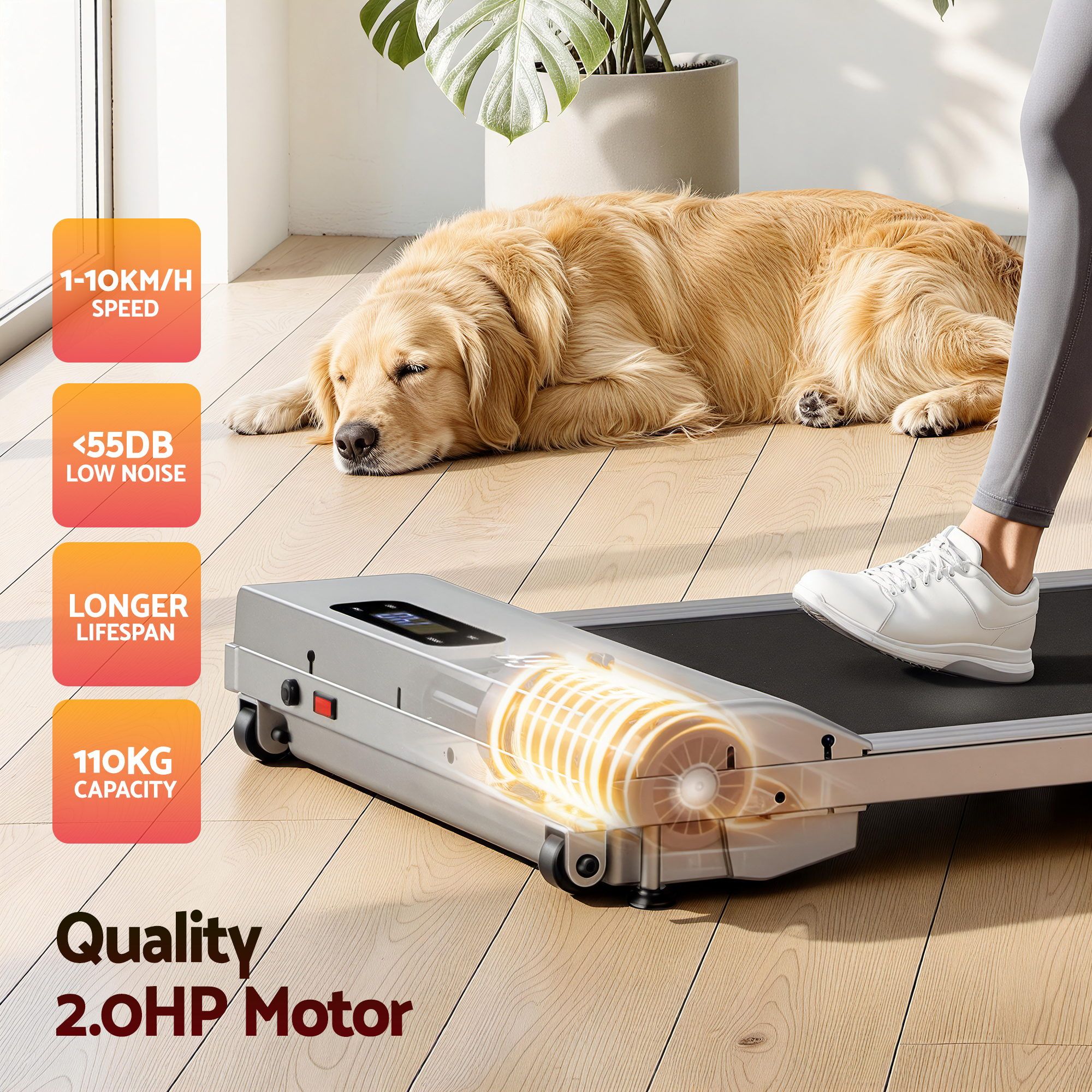 Everfit 3 in 1 Walking Pad Treadmill 12% Incline Under Desk Treadmills for Home Gym With 38cm Wide Belt Silver - Image 8