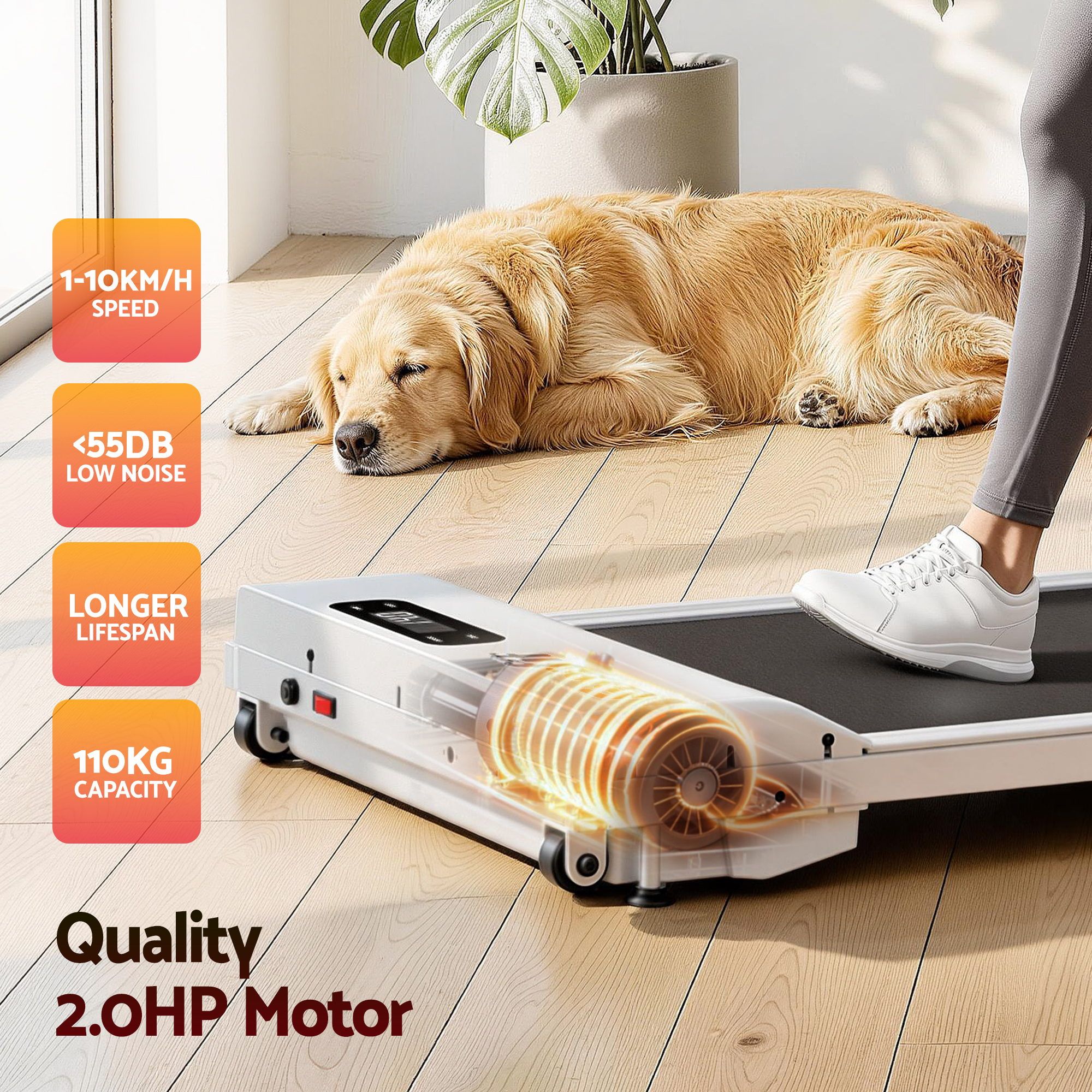 Everfit 3 in 1 Walking Pad Treadmill 12% Incline Under Desk Treadmills for Home Gym With 38cm Wide Belt White - Image 8