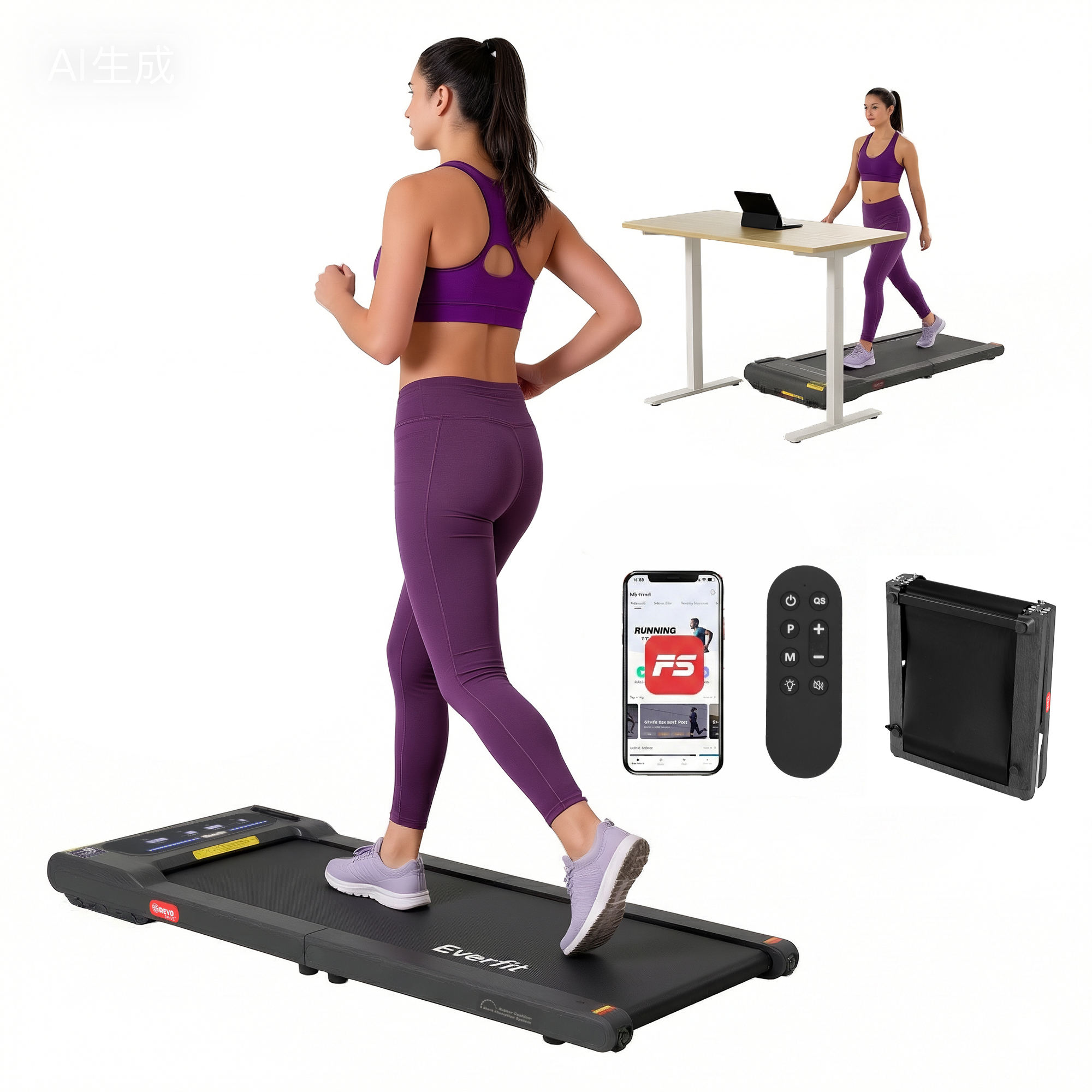 Everfit Walking Pad Treadmill 2 in 1 Foldable Under Desk for Home Gym With 38cm Belt With APP - Image 1