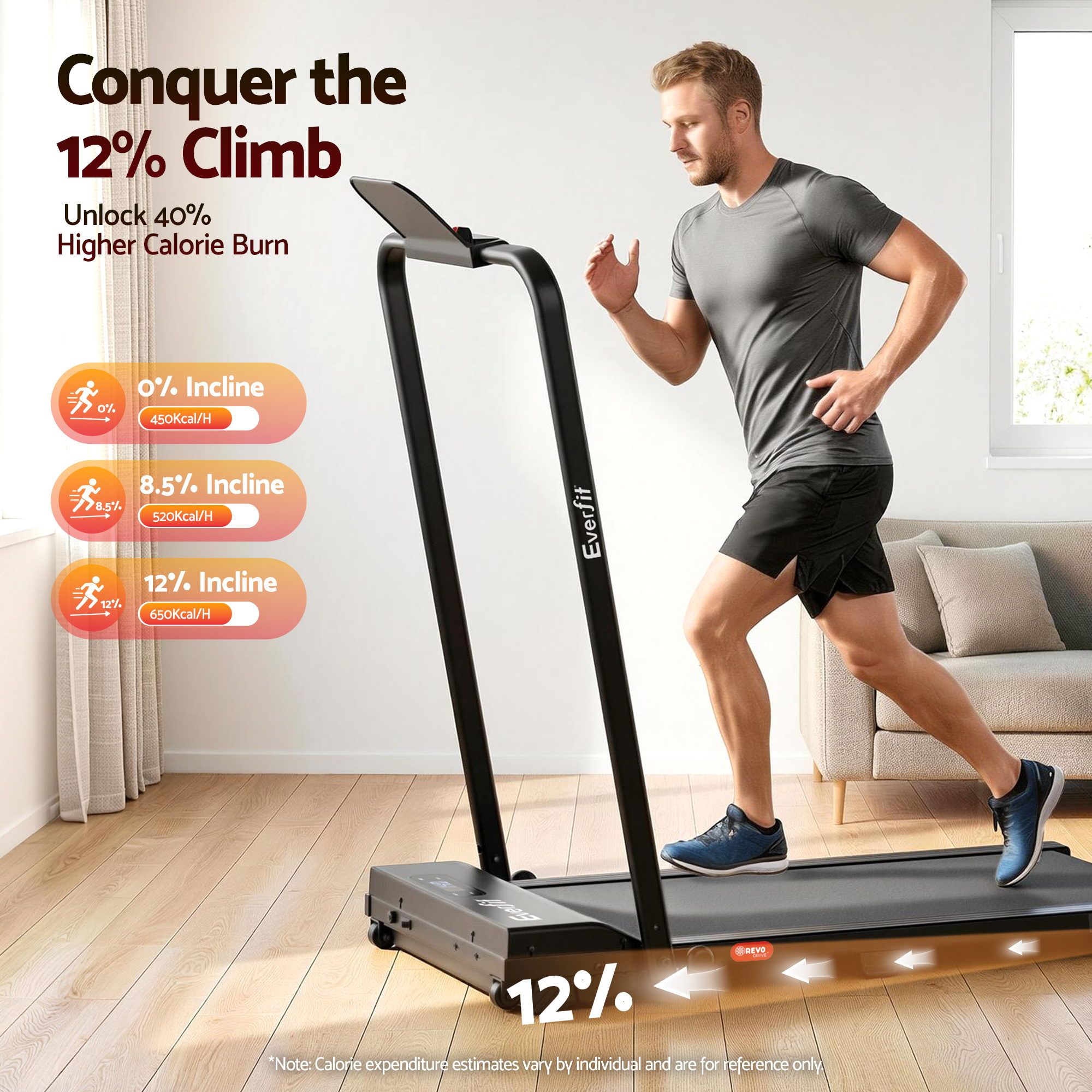 Everfit 3 in 1 Walking Pad Treadmill 12% Incline Under Desk Foldable Treadmills for Home Gym With 38cm Wide Belt APP Control - Image 5