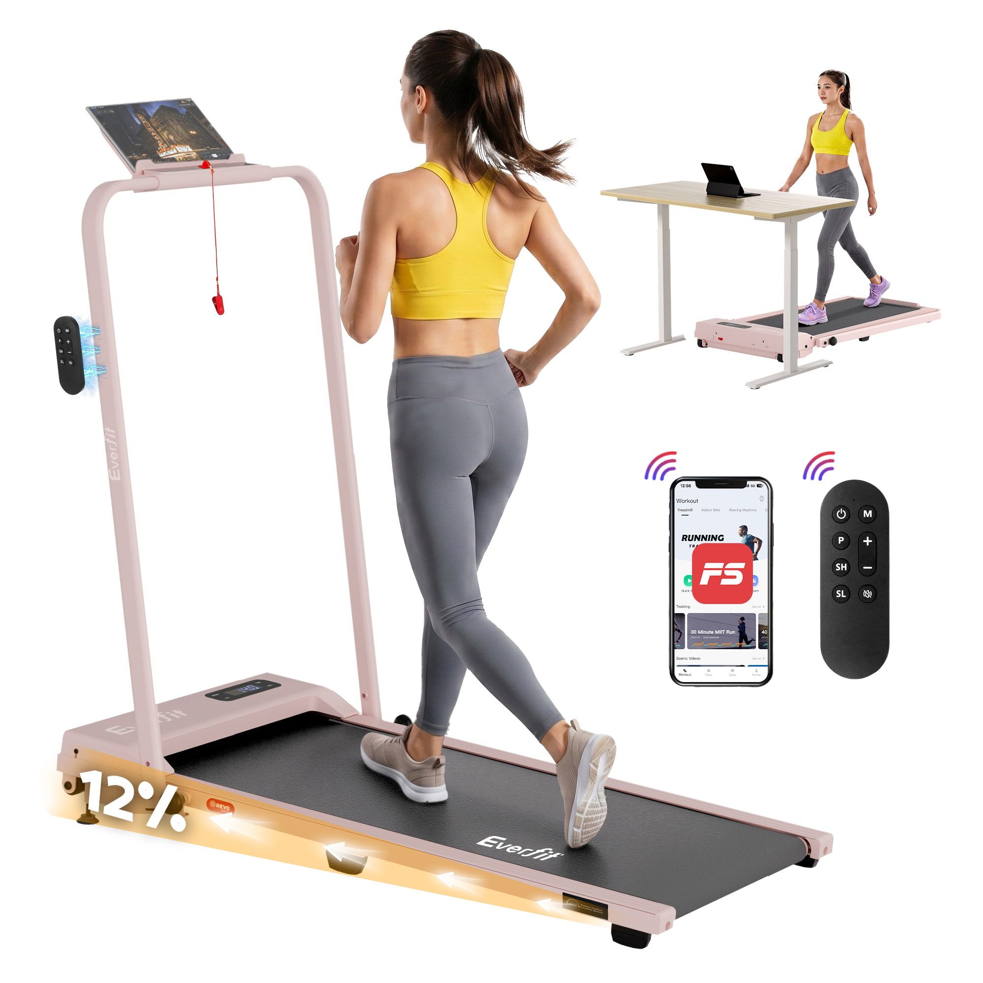 Everfit 3 in 1 Walking Pad Treadmill 12% Incline Under Desk Treadmills for Home Gym With 38cm Wide Belt APP Control - Image 1