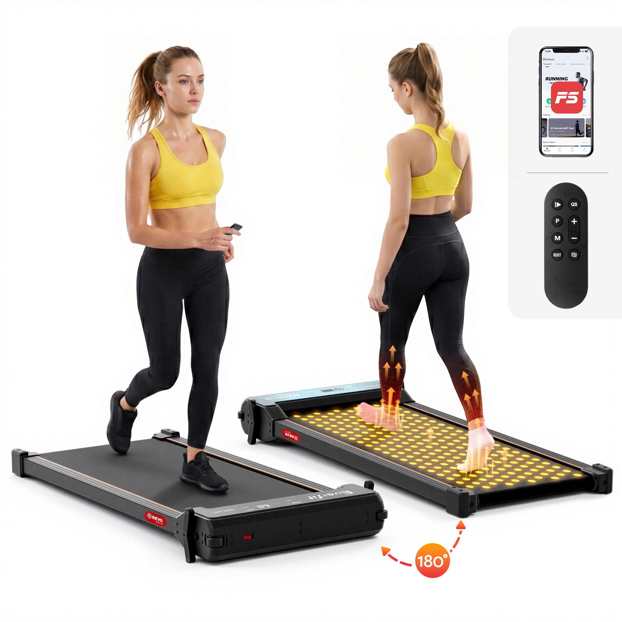 Everfit 2 in 1 Walking Pad Treadmill Dual-Sided Under Desk Treadmills with Foot Massage for Home Gym with App Control Black - Image 1
