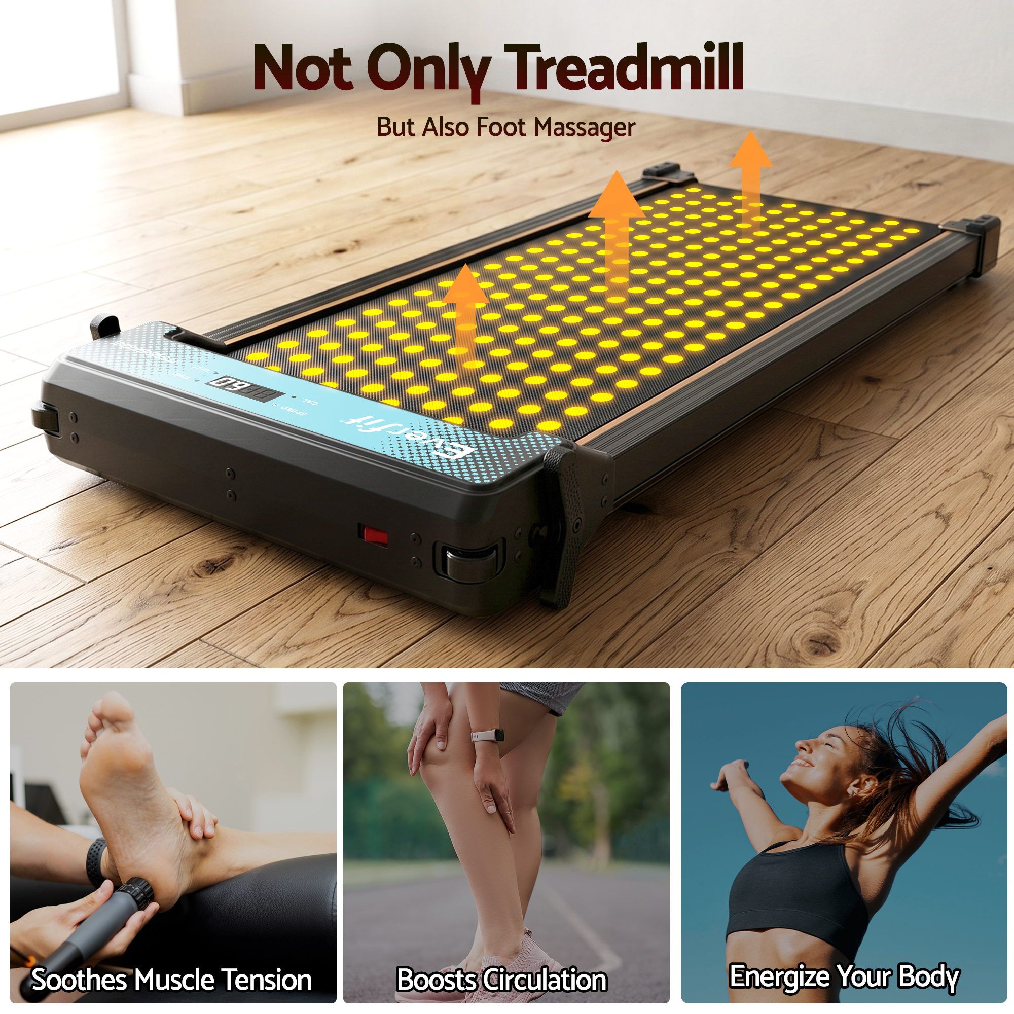 Everfit 2 in 1 Walking Pad Treadmill Dual-Sided Under Desk Treadmills with Foot Massage for Home Gym with App Control Black - Image 3