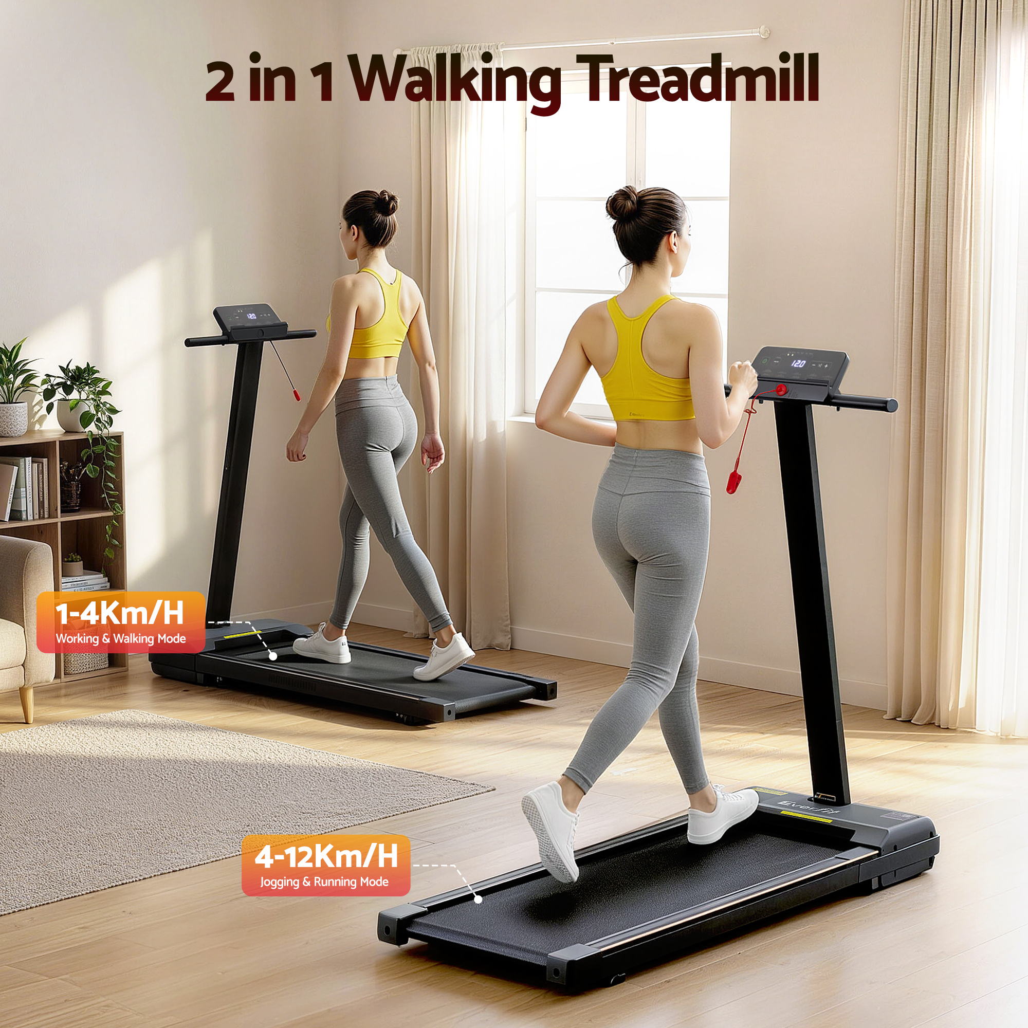 Everfit Walking Pad Treadmill 2 in 1 Foldable for Home Gym 40cm Wide Belt 12 Programs with App - Image 3