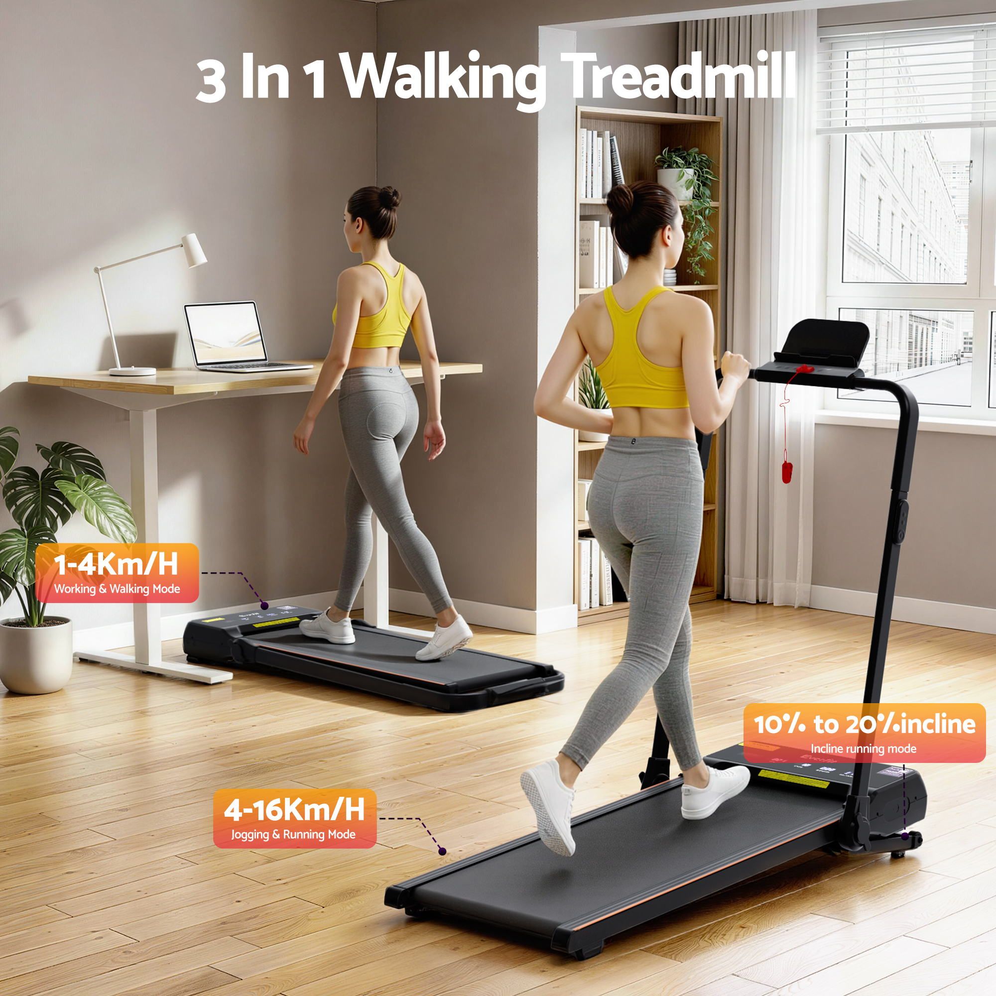 Everfit 3 in 1 Walking Pad Treadmill 20% Auto Incline Under Desk Foldable Treadmills for Home With 40cm Wide Belt - Image 3