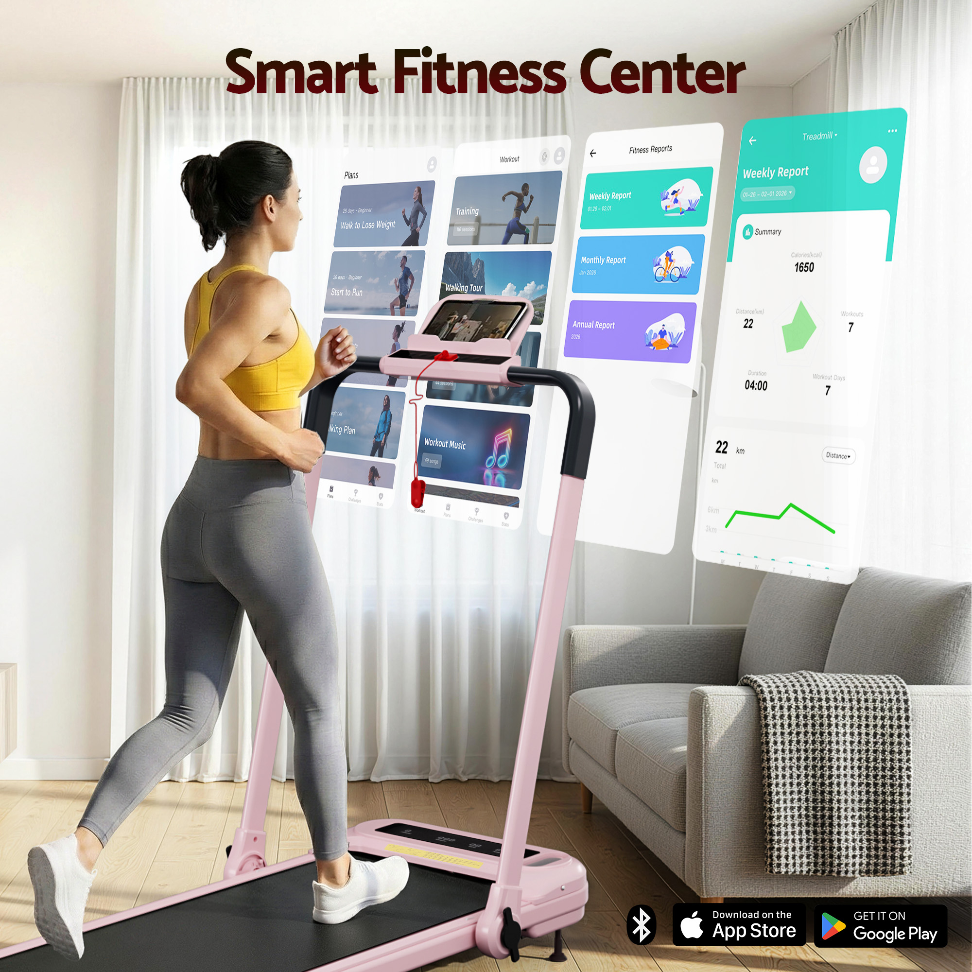 Everfit Treadmill Electric Walking Pad with Incline Foldable for Home Gym Pink - Image 3