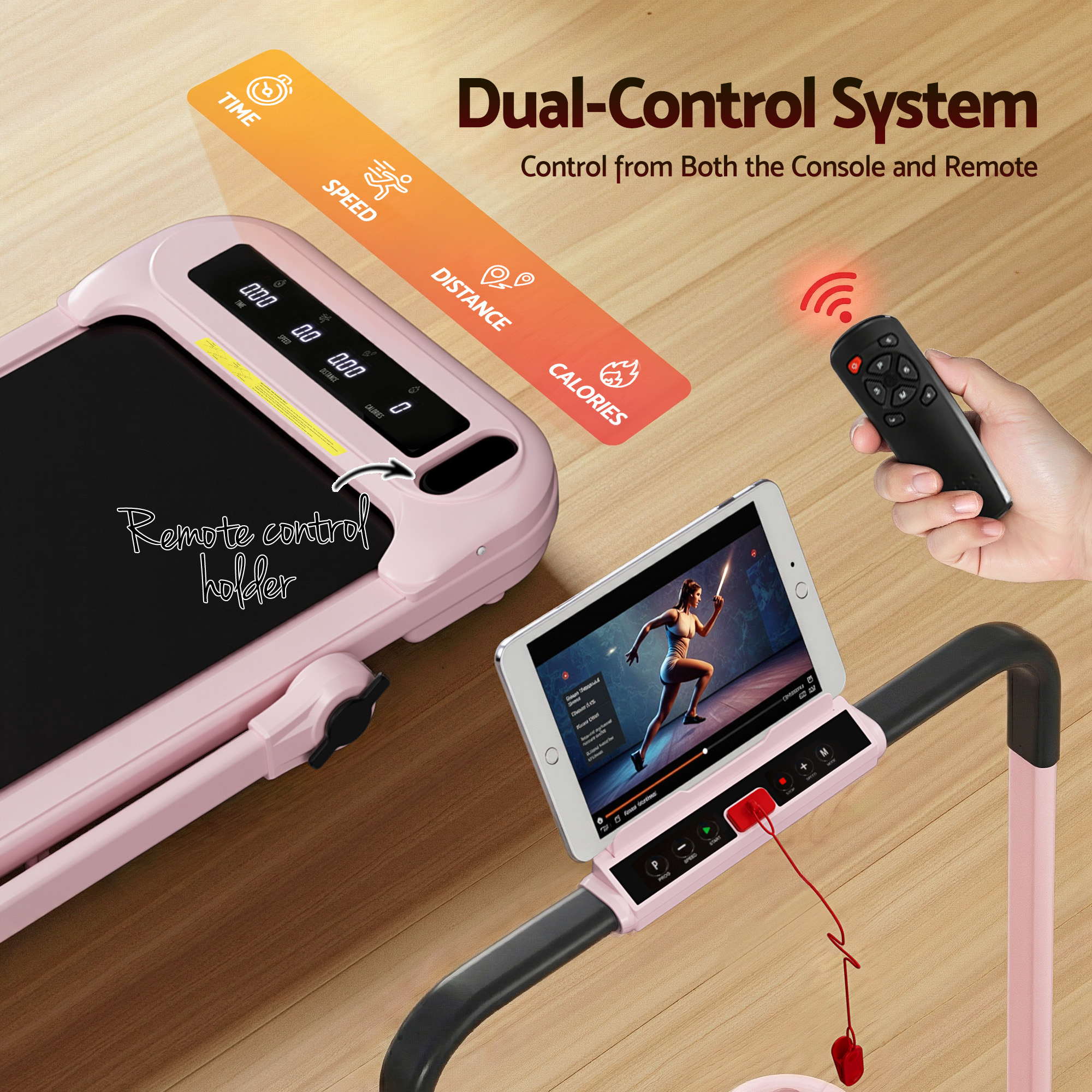 Everfit Treadmill Electric Walking Pad with Incline Foldable for Home Gym Pink - Image 5