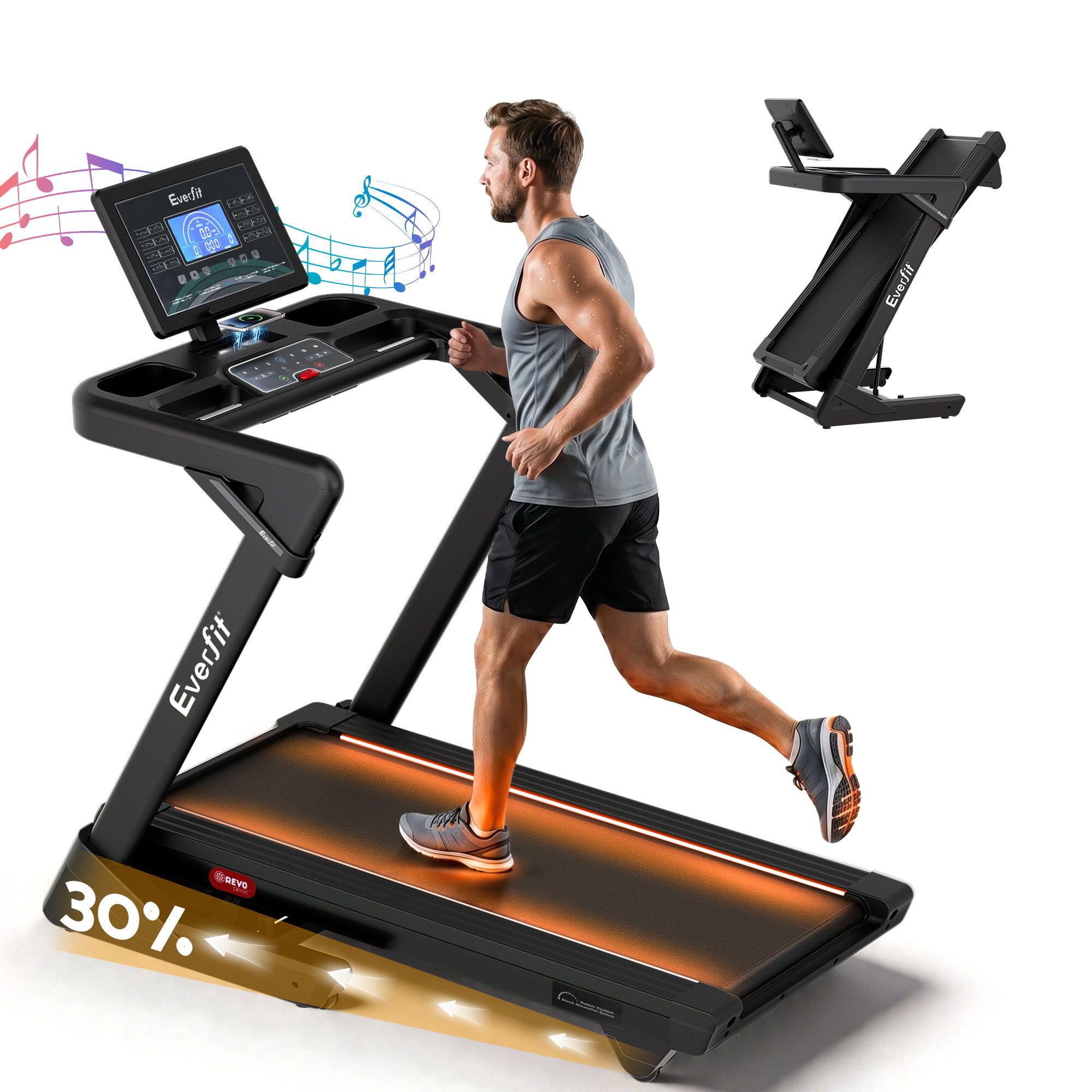 Everfit 500mm Wide Belt Treadmill 30% Auto Incline Foldable Treadmills for Home with LED Lights - Image 1