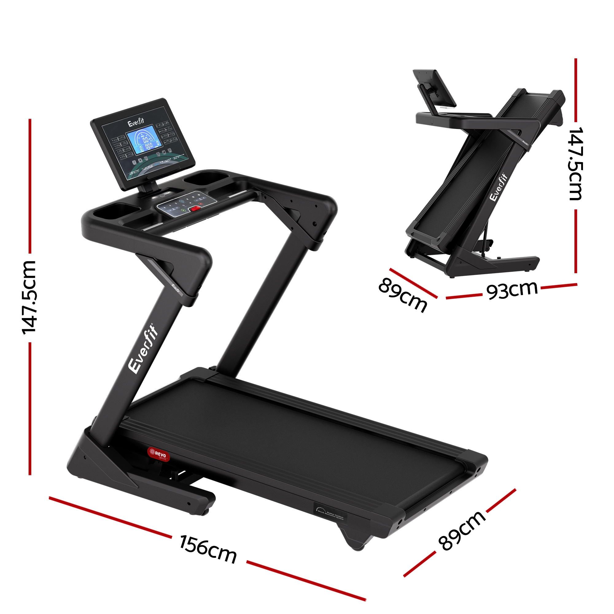 Everfit 500mm Wide Belt Treadmill 30% Auto Incline Foldable Treadmills for Home with LED Lights - Image 2