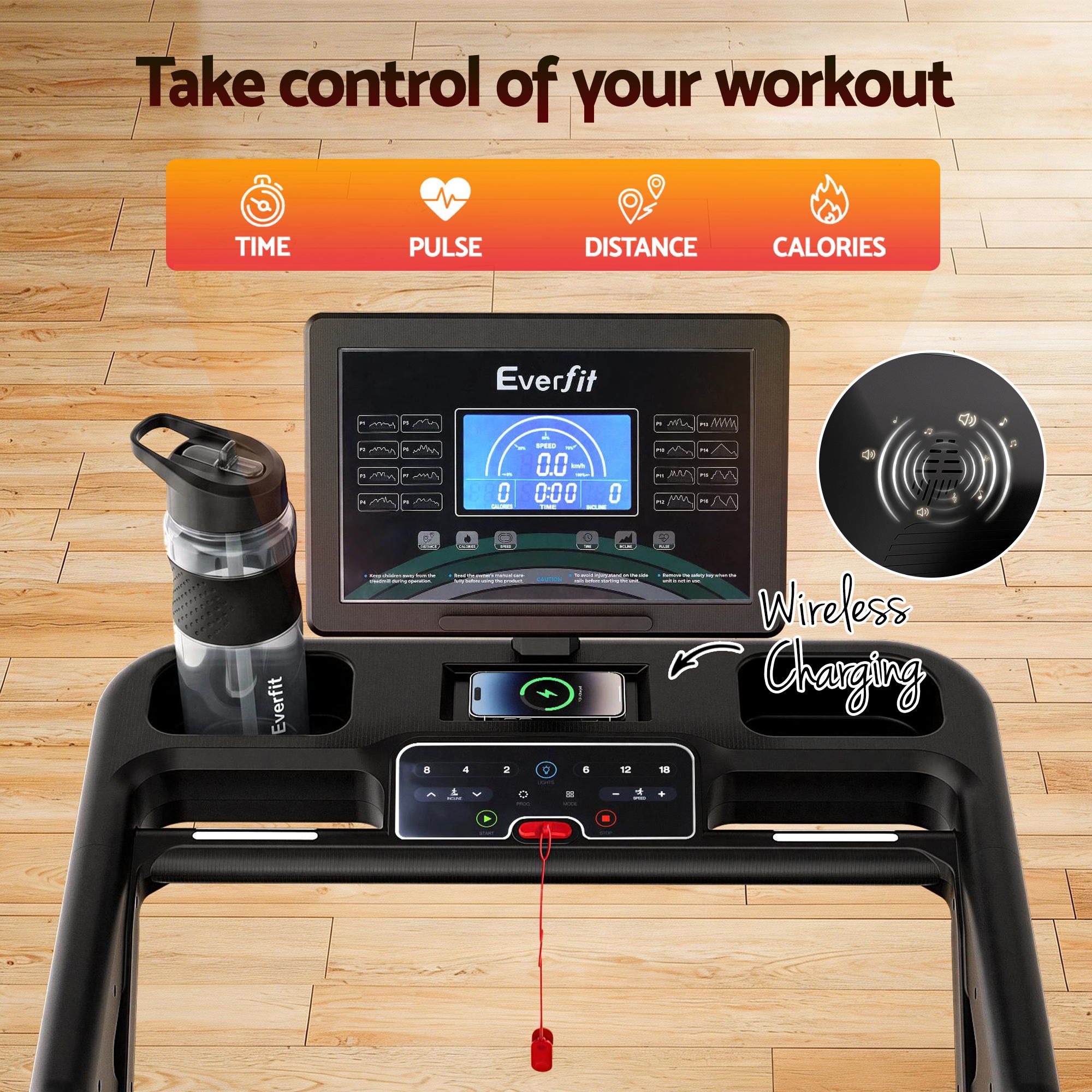 Everfit 500mm Wide Belt Treadmill 30% Auto Incline Foldable Treadmills for Home with LED Lights - Image 8