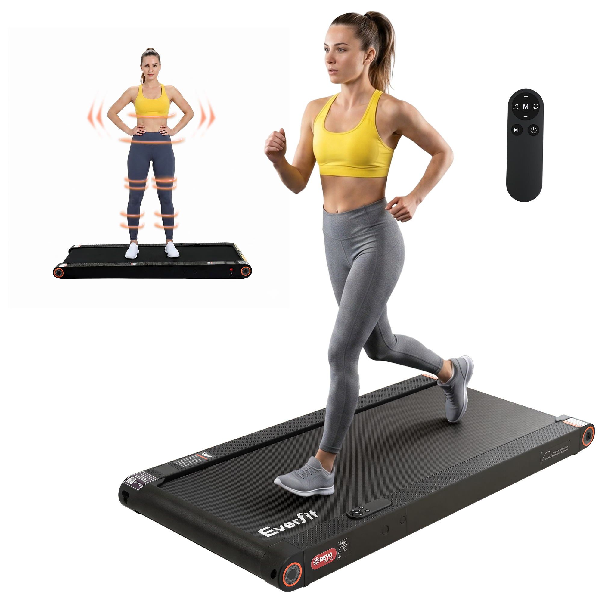 Everfit 4 in 1 Vibration Walking Pad Treadmill Under Desk Treadmills for Home Gym with App Control 380mm Black - Image 1