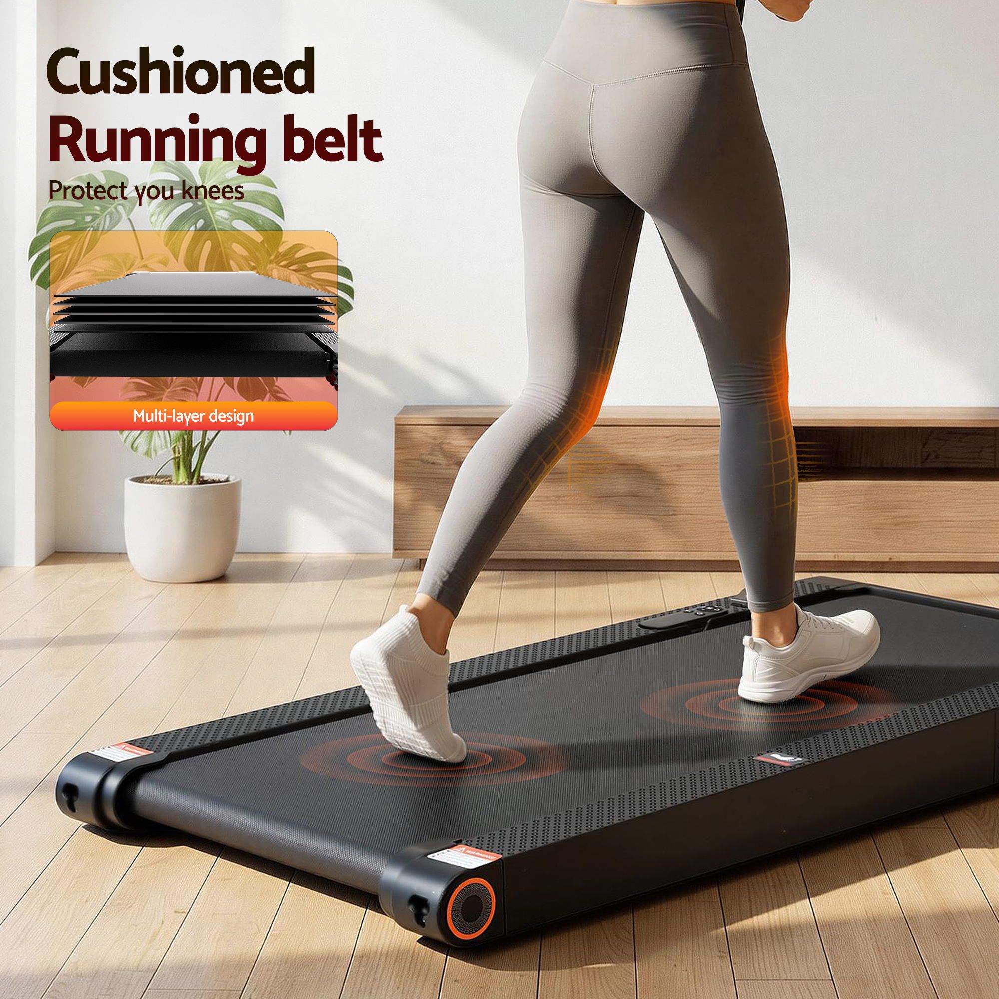 Everfit 4 in 1 Vibration Walking Pad Treadmill Under Desk Treadmills for Home Gym with App Control 380mm Black - Image 8
