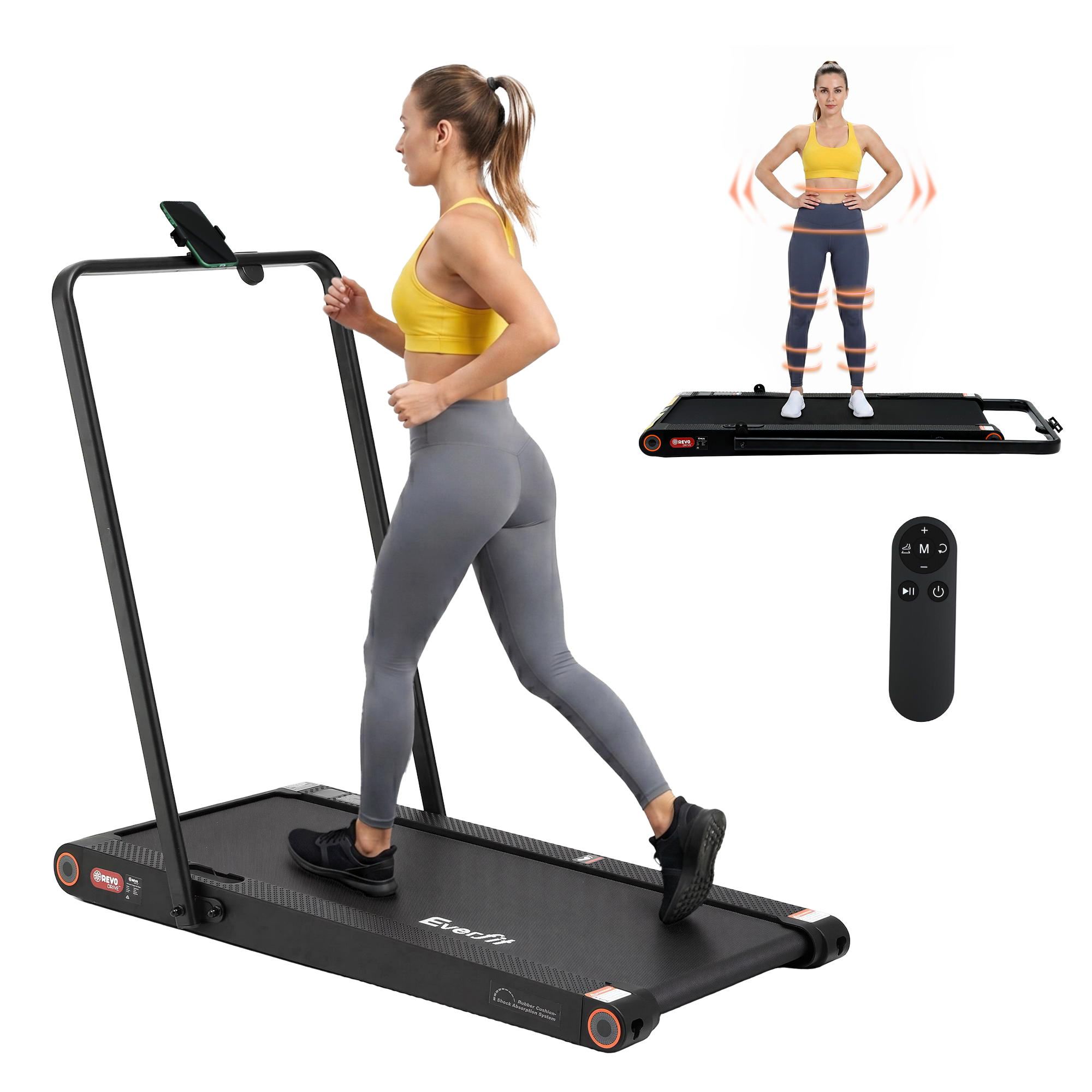 Everfit 4 in 1 Vibration Walking Pad Treadmill Under Desk Treadmills for Home Gym with App Control 380mm Black - Image 1