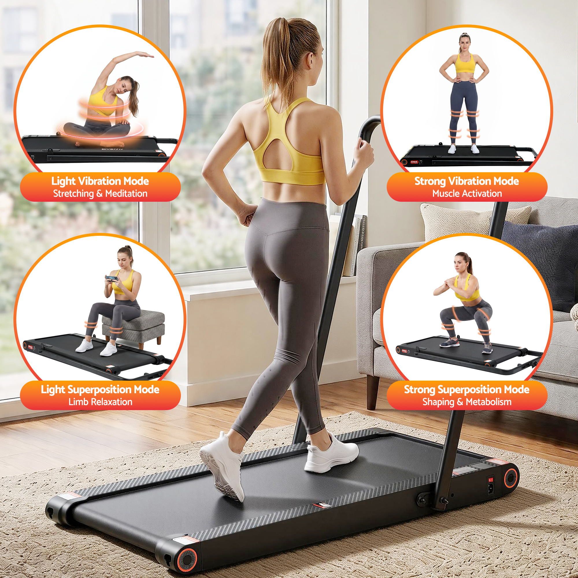 Everfit 4 in 1 Vibration Walking Pad Treadmill Under Desk Treadmills for Home Gym with App Control 380mm Black - Image 3