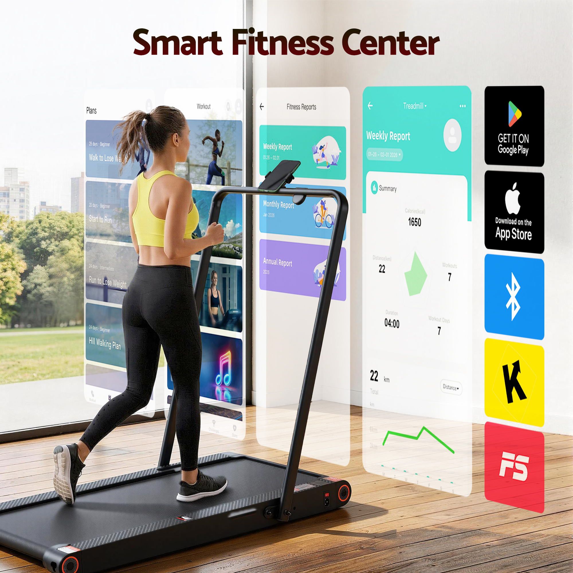 Everfit 4 in 1 Vibration Walking Pad Treadmill Under Desk Treadmills for Home Gym with App Control 380mm Black - Image 4