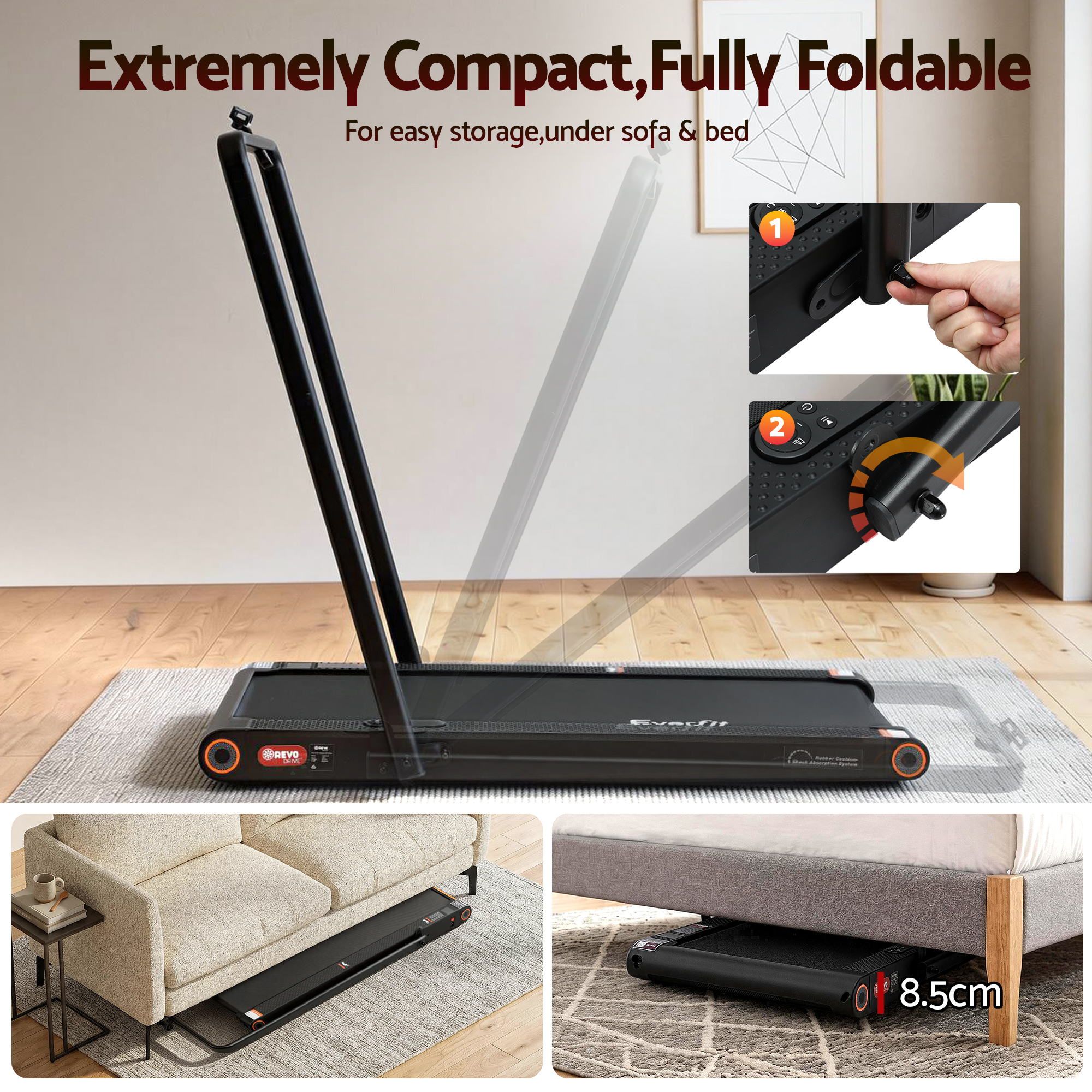 Everfit 4 in 1 Vibration Walking Pad Treadmill Under Desk Treadmills for Home Gym with App Control 380mm Black - Image 5