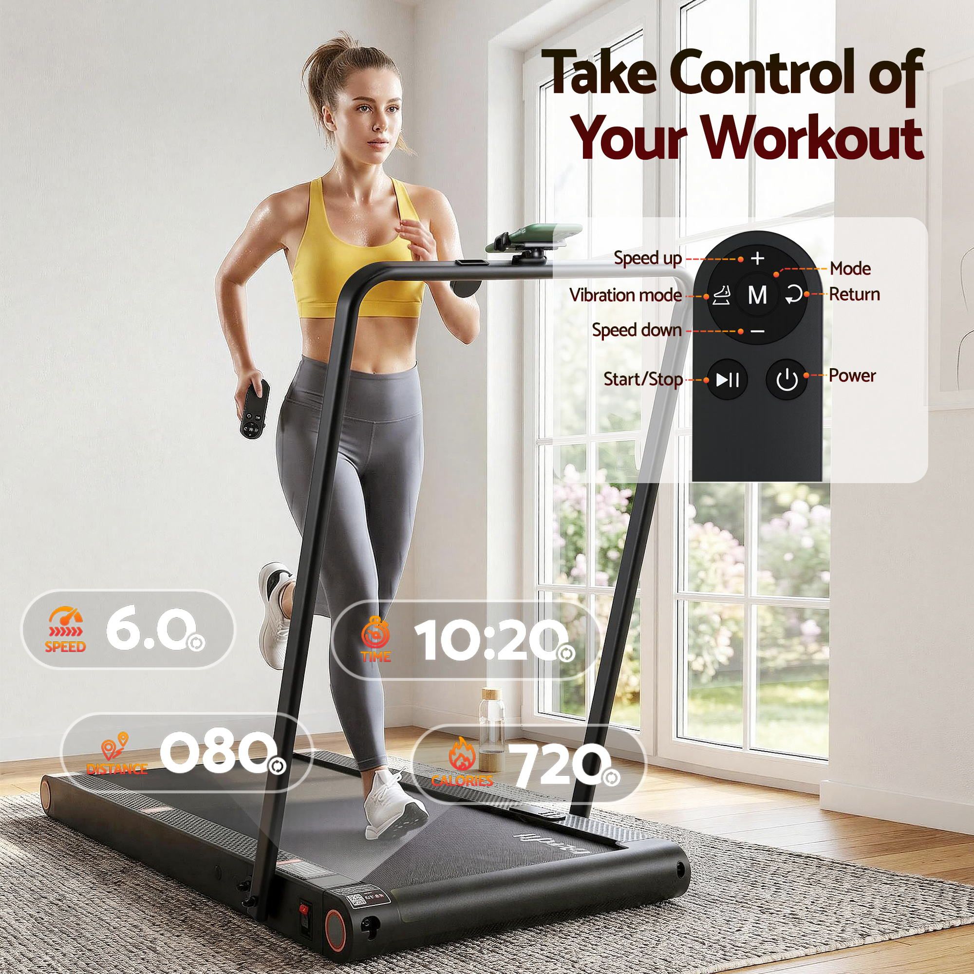 Everfit 4 in 1 Vibration Walking Pad Treadmill Under Desk Treadmills for Home Gym with App Control 380mm Black - Image 8