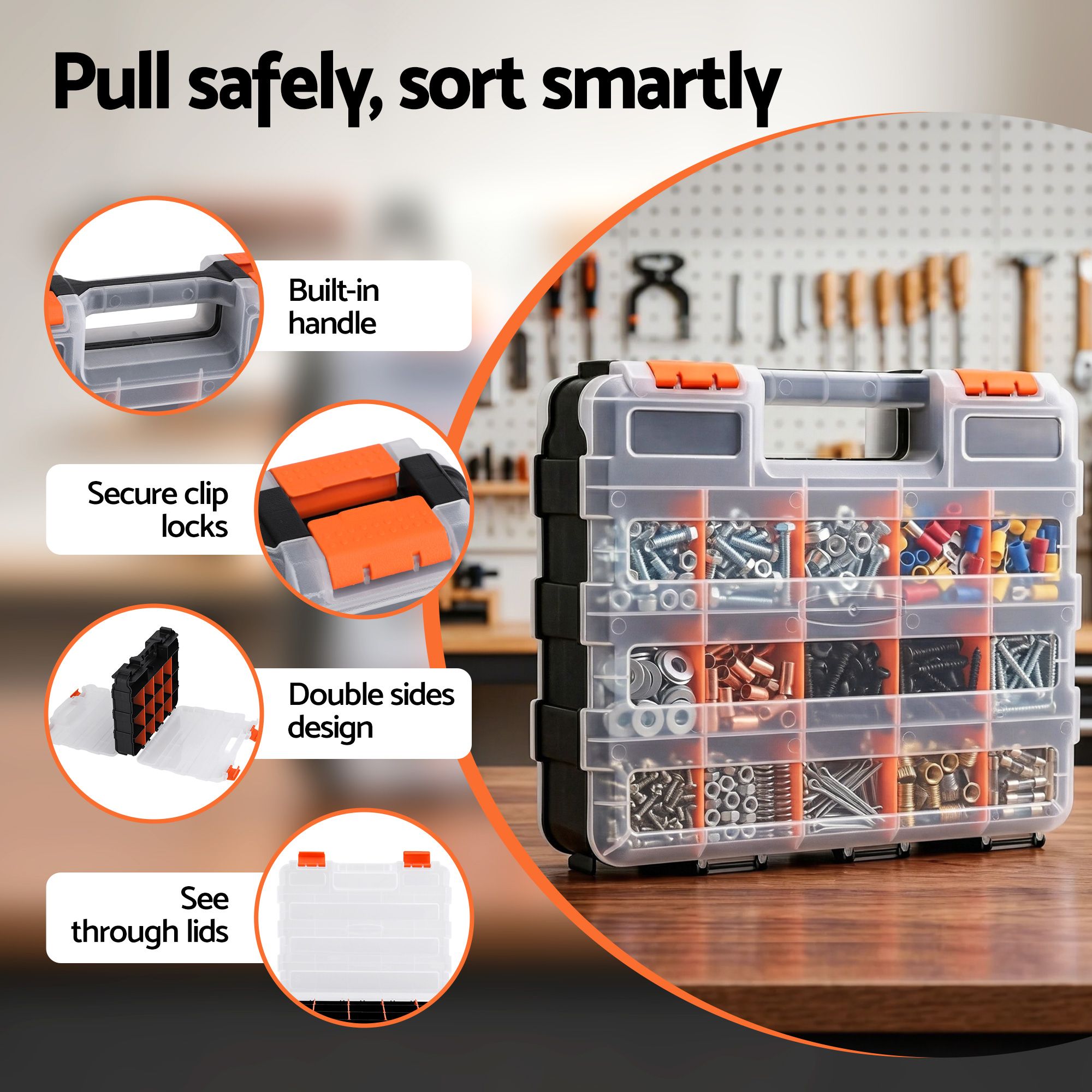 Giantz Double Sided Tool Box Organizer with 34 Compartment Small Parts Storage - Image 5