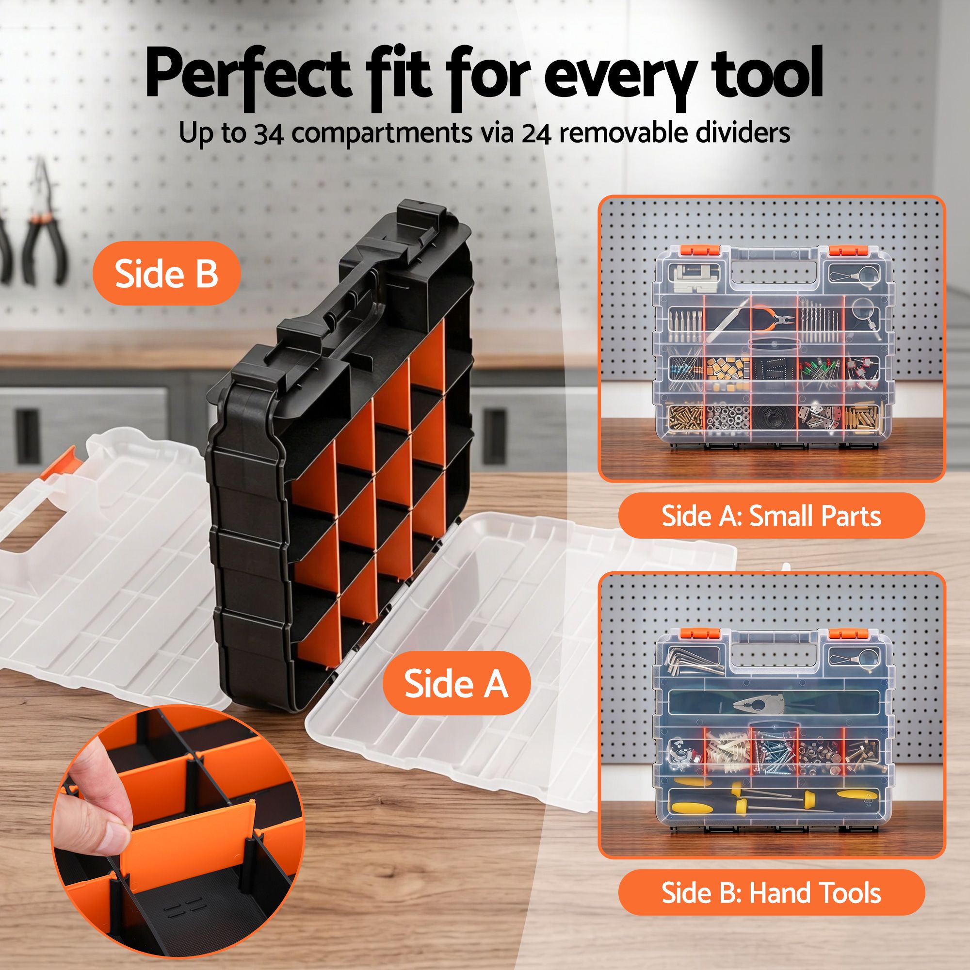 Giantz Double Sided Tool Box Organizer with 34 Compartment Small Parts Storage - Image 6