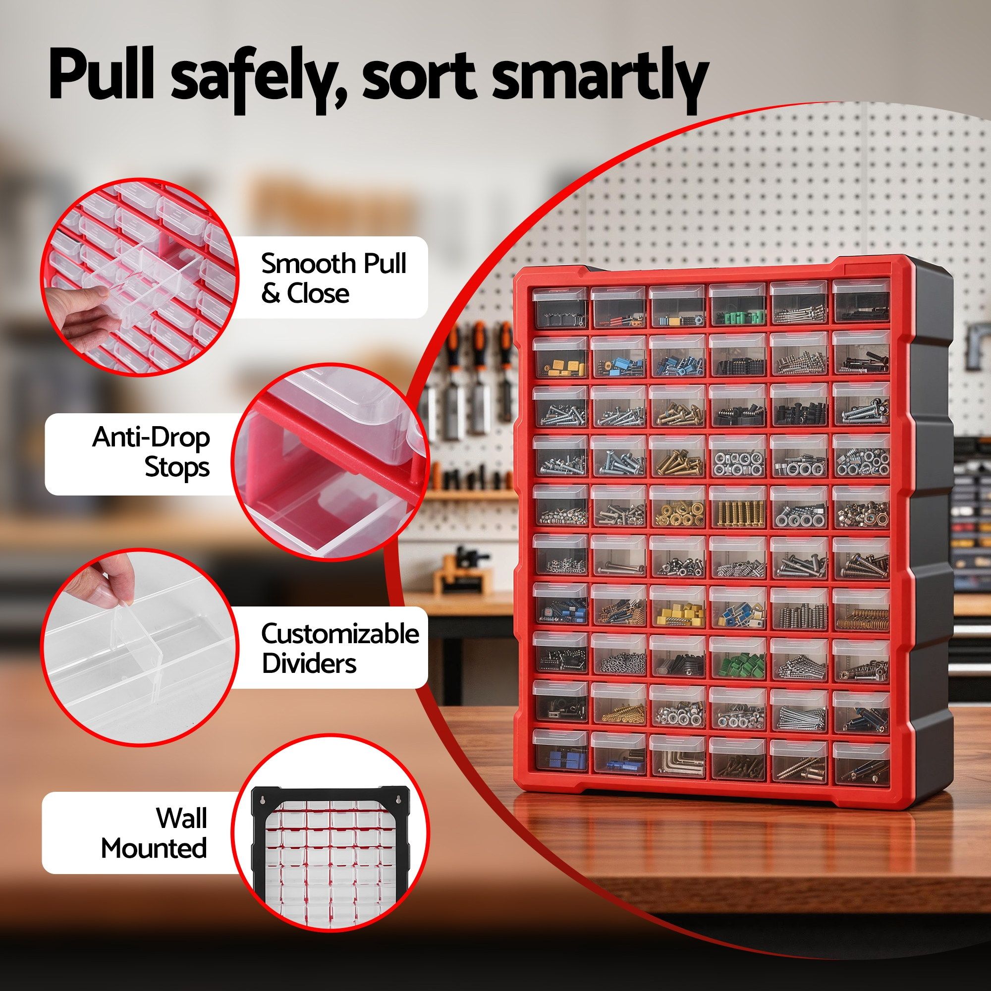 Giantz 60-Drawer Tool Storage Cabinet, Anti-Drop Hardware Organizer Storage Box - Image 5