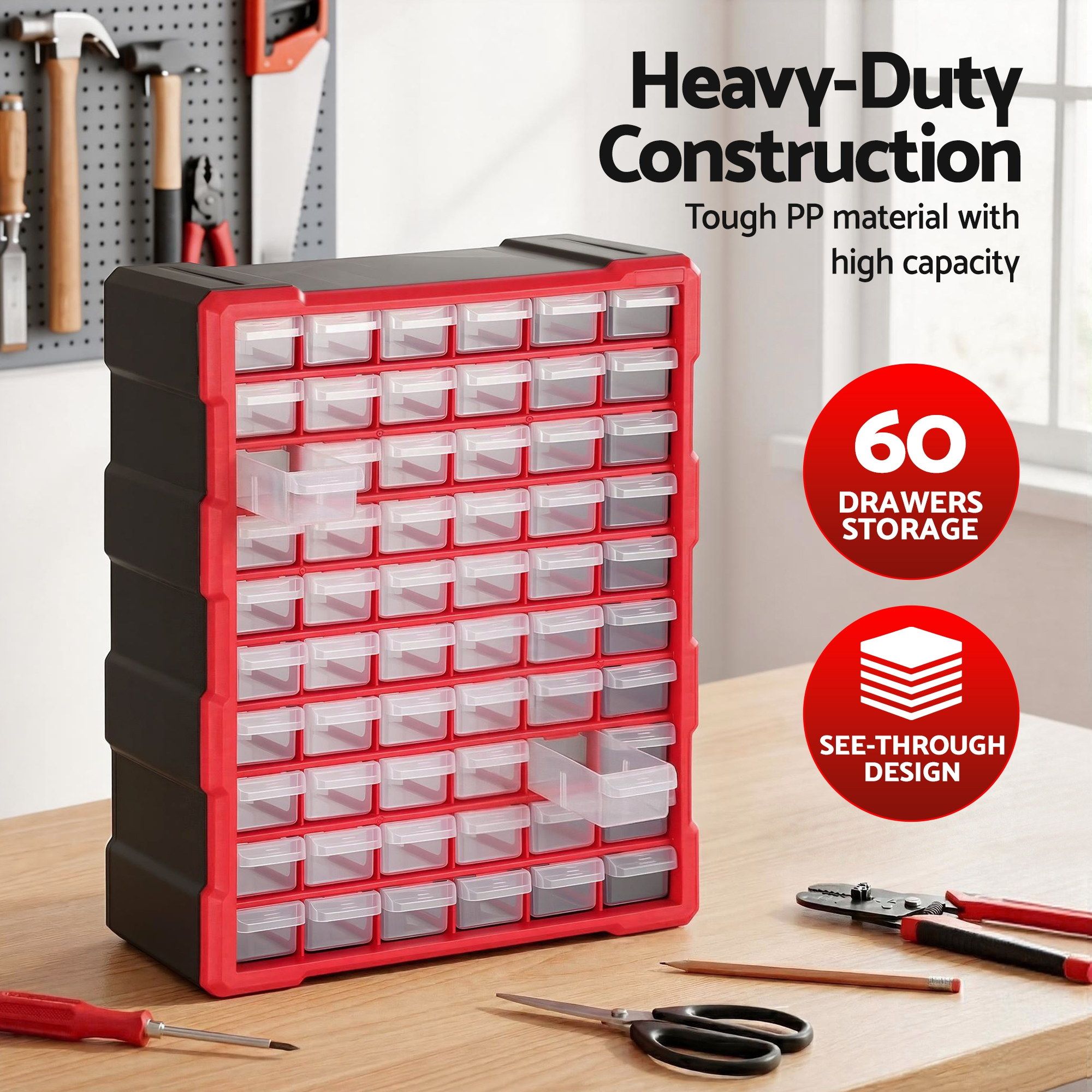 Giantz 60-Drawer Tool Storage Cabinet, Anti-Drop Hardware Organizer Storage Box - Image 6