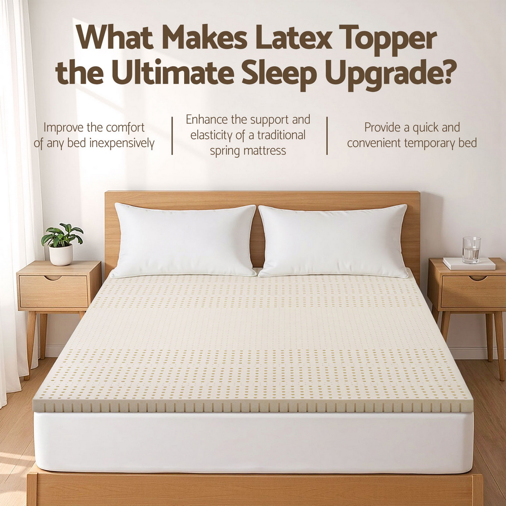Giselle Bedding Latex Mattress Topper, 5cm Thick Cooling Bed Pad for Side Sleepers Pain Relief, 7 Zone Foldable Mat with Washable Cover for Guest Room Bedroom King - Image 4
