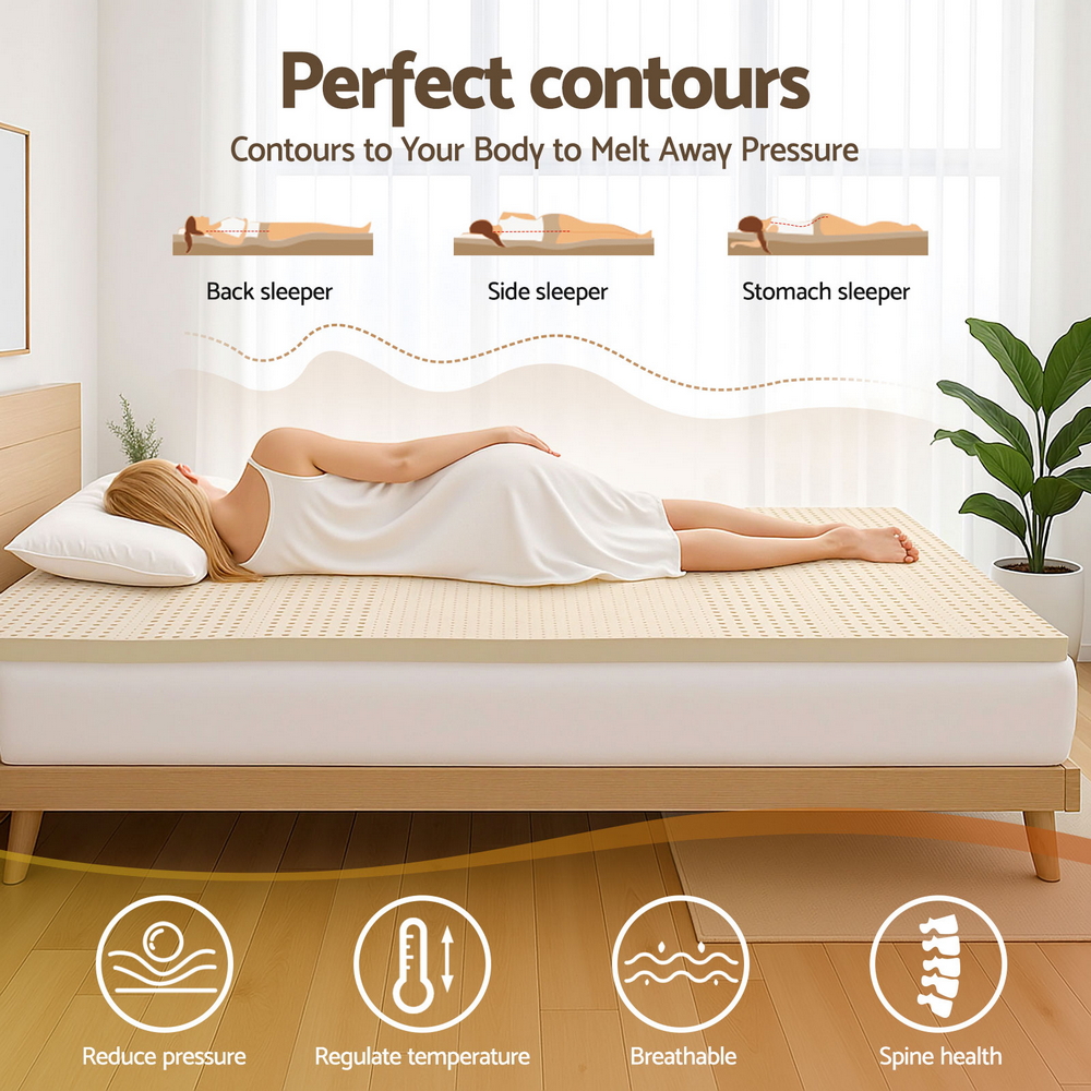 Giselle Bedding Latex Mattress Topper, 5cm Thick Cooling Bed Pad for Side Sleepers Pain Relief, 7 Zone Foldable Mat with Washable Cover for Guest Room Bedroom King - Image 6