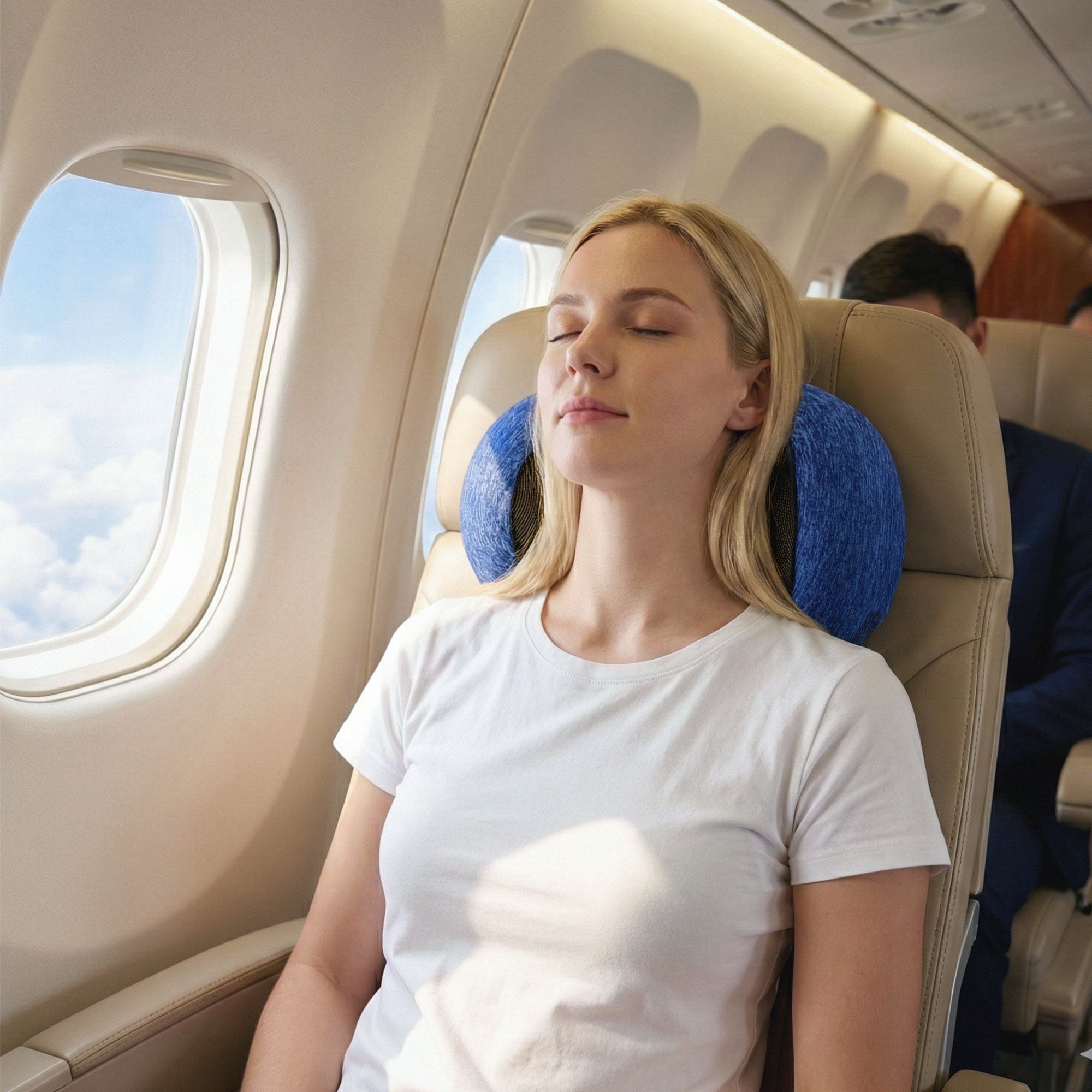 Wanderlite Travel Pillows for Airplanes Ergonomic Memory Foam Neck Pillow, Breathable & Washable Cover, Travel Bag Included, Airplane Pillow for Airplane, Car, Office and Home, Blue - Image 7