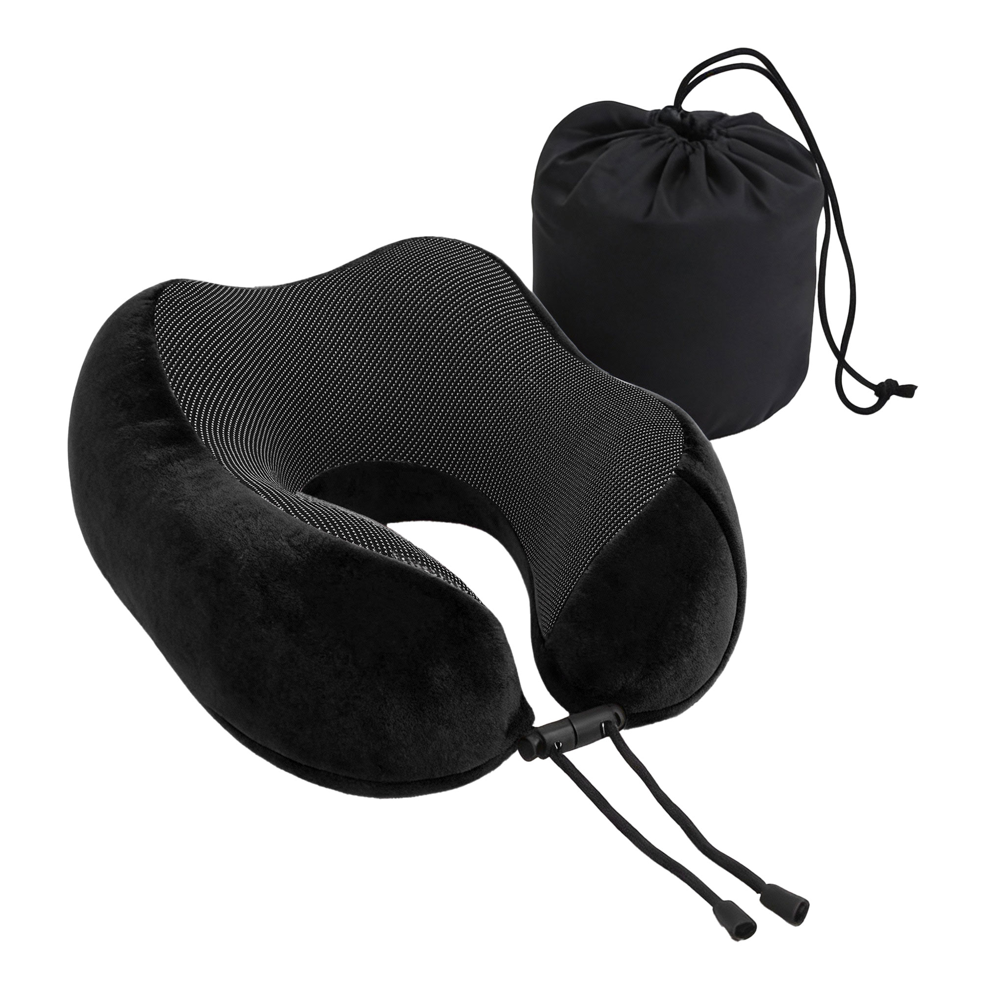 Wanderlite Travel Pillow for Airplanes Memory Foam Neck Pillows for Traveling, Soft & Washable Cover with Storage Bag, Portable Plane Accessories for Airplanes Offices Cars, Black - Image 1