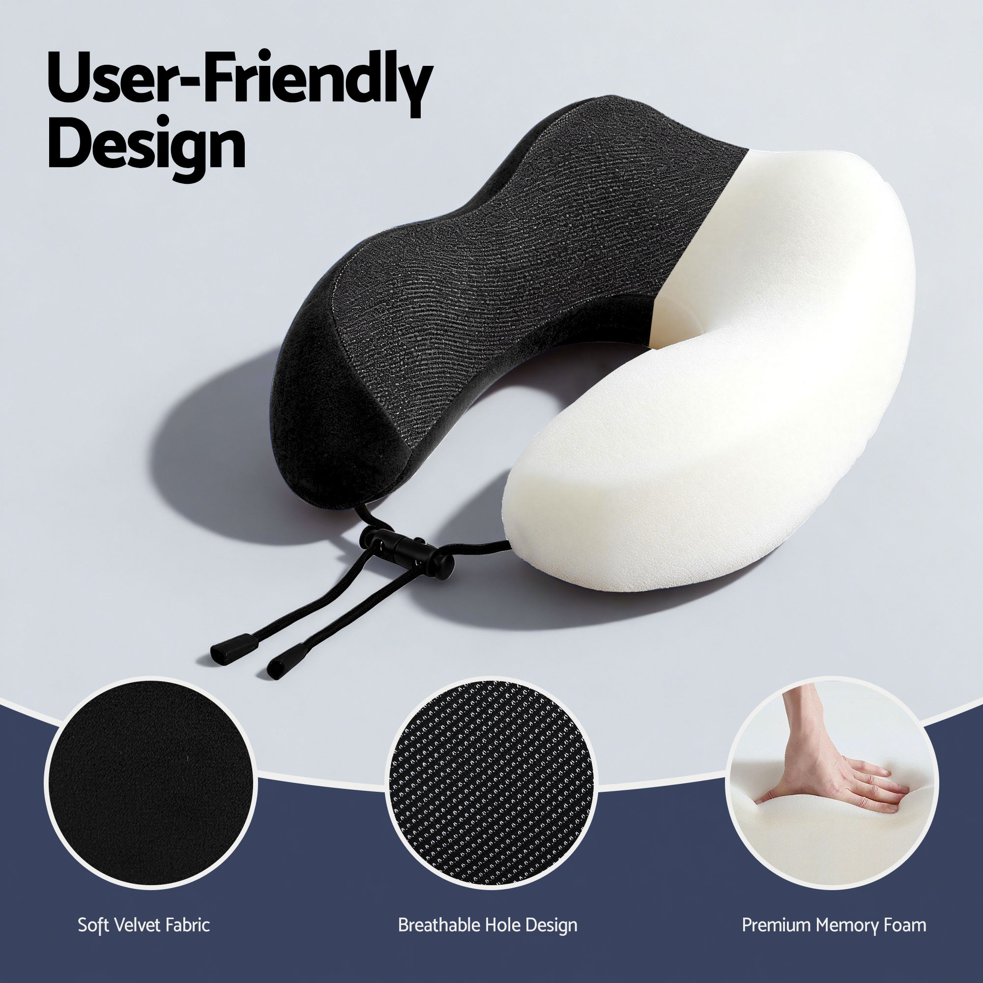 Wanderlite Travel Pillow for Airplanes Memory Foam Neck Pillows for Traveling, Soft & Washable Cover with Storage Bag, Portable Plane Accessories for Airplanes Offices Cars, Black - Image 5