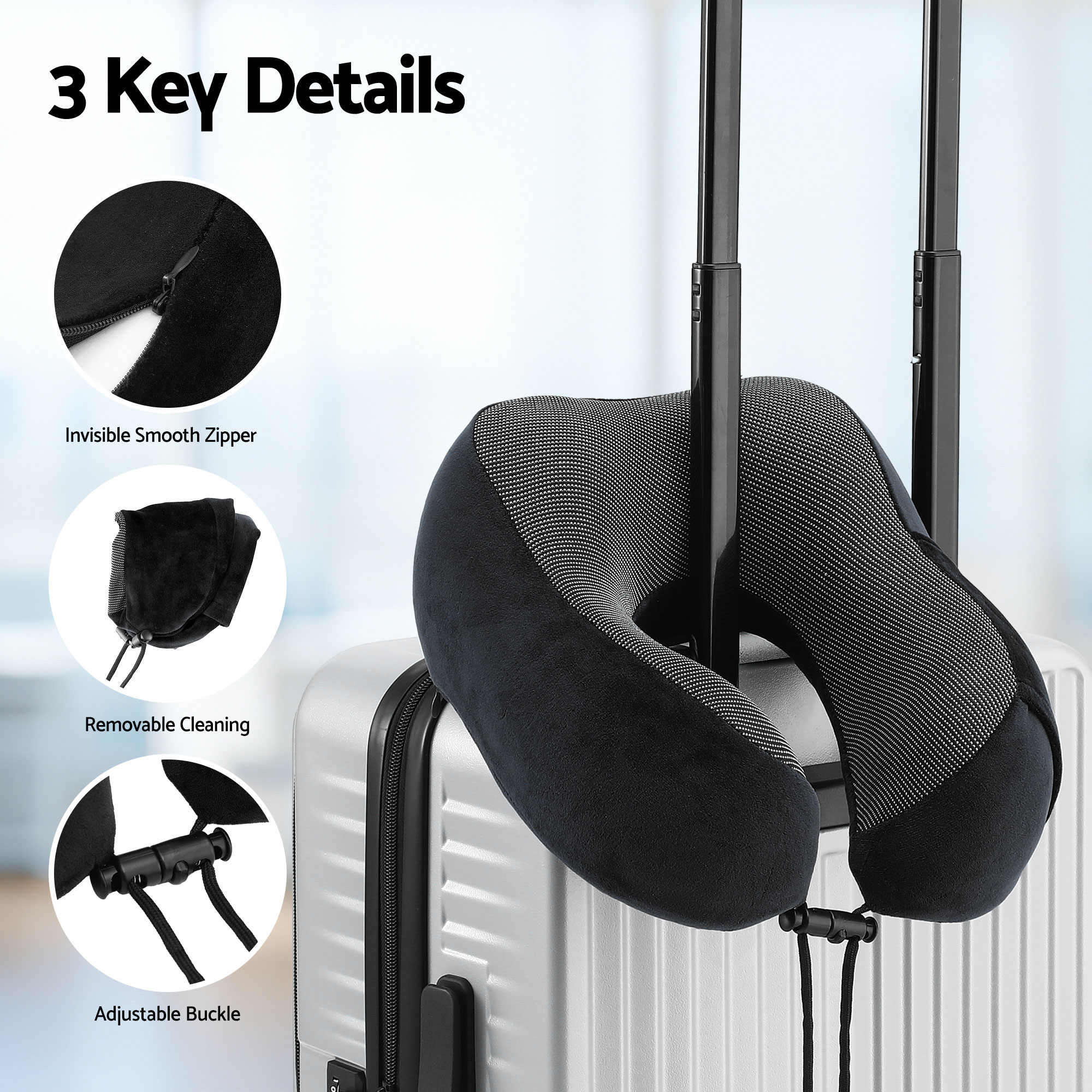 Wanderlite Travel Pillow for Airplanes Memory Foam Neck Pillows for Traveling, Soft & Washable Cover with Storage Bag, Portable Plane Accessories for Airplanes Offices Cars, Black - Image 8