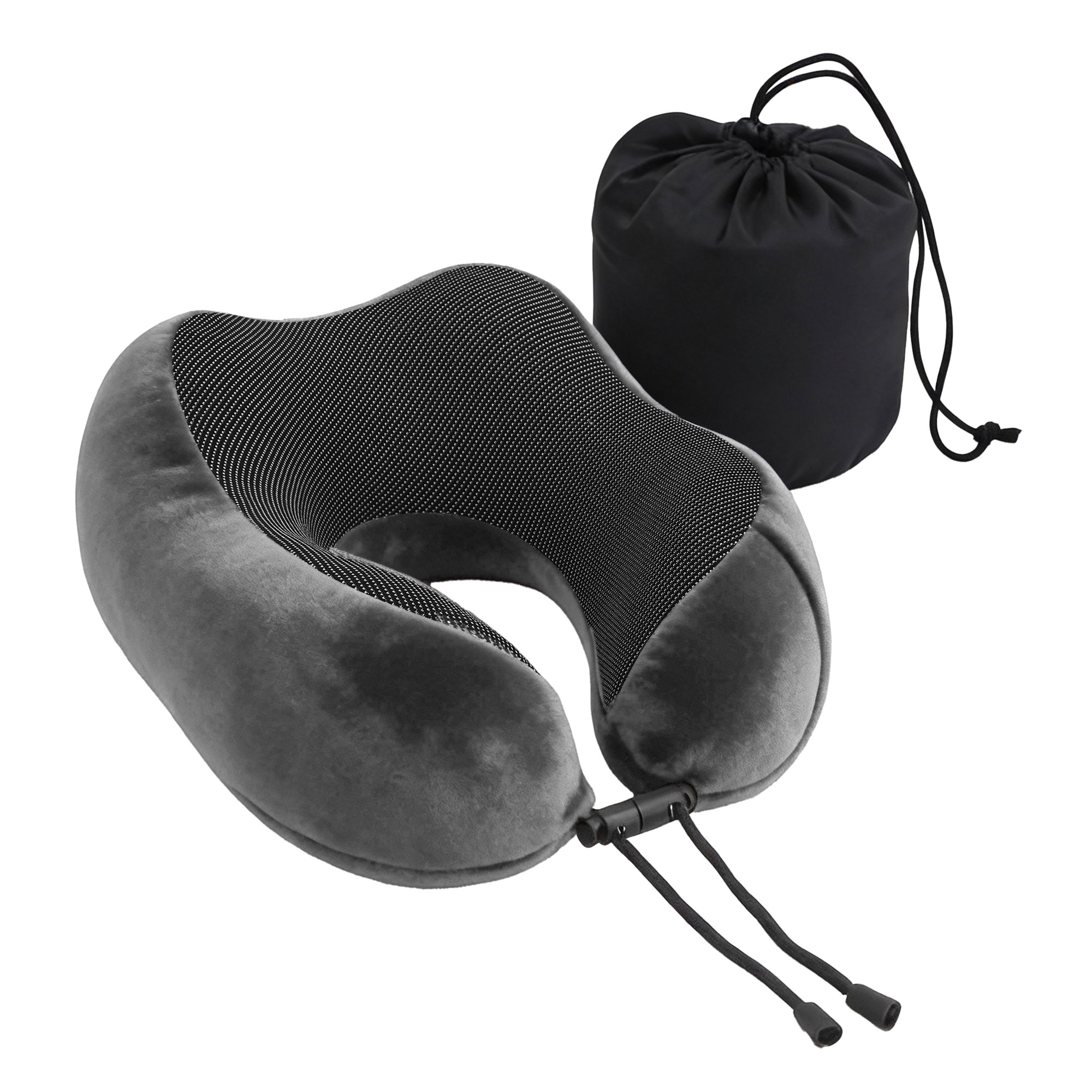 Wanderlite Travel Pillow for Airplanes Memory Foam Neck Pillows for Traveling, Soft & Washable Cover with Storage Bag, Portable Plane Accessories for Airplanes Offices Cars, Grey - Image 1