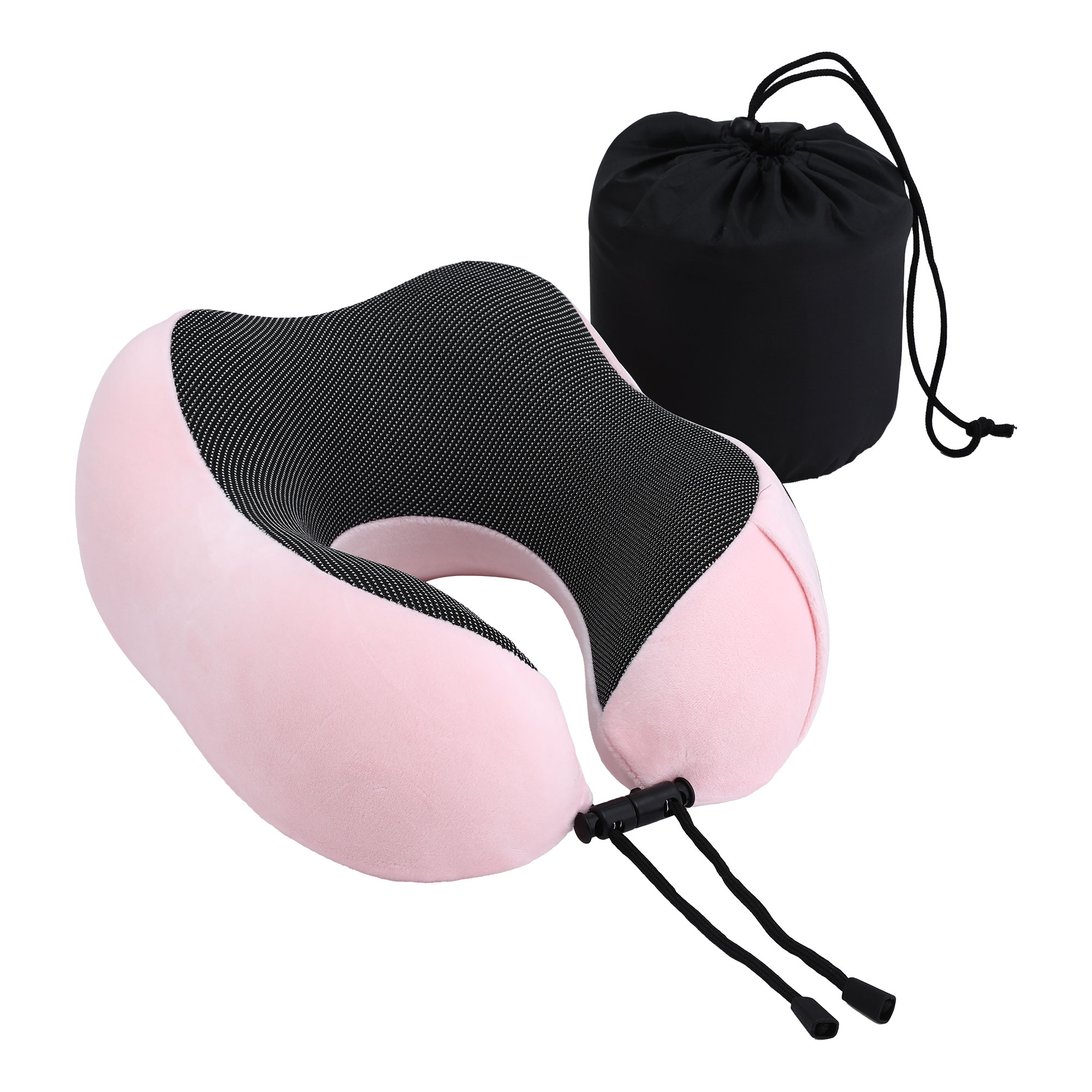 Wanderlite Travel Pillow for Airplanes Memory Foam Neck Pillows for Traveling, Soft & Washable Cover with Storage Bag, Portable Plane Accessories for Airplanes Offices Cars, Pink - Image 1