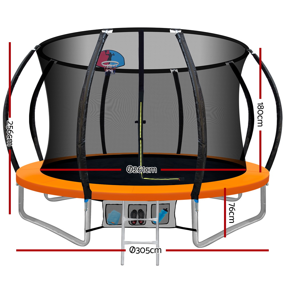Everfit 10FT Trampoline for Kids w/ Ladder Enclosure Safety Net Rebounder Orange - Image 2