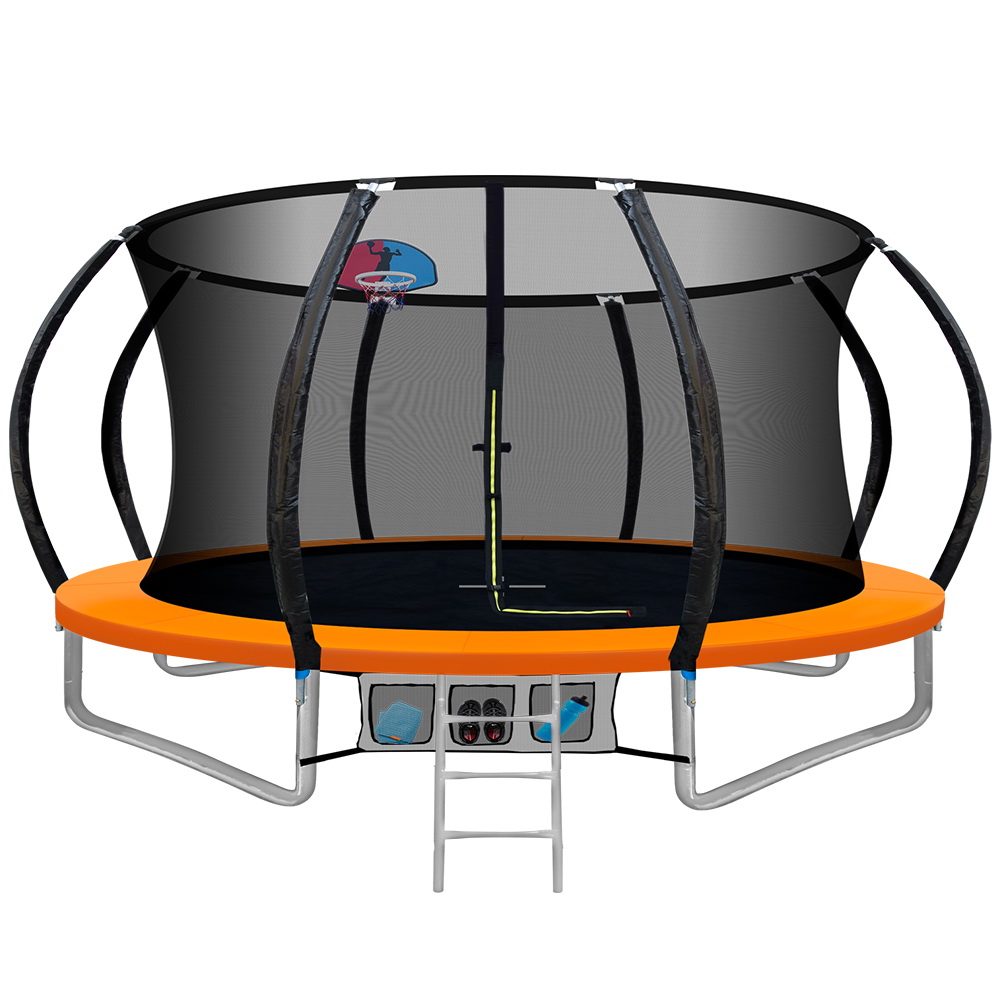 Everfit 12FT Trampoline for Kids w/ Ladder Trampoline Enclosure Safety Net Rebounder Orange - Image 1