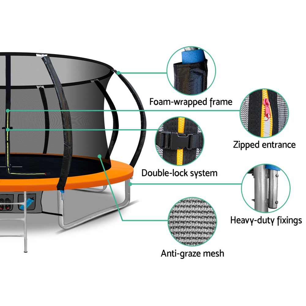 Everfit 12FT Trampoline for Kids w/ Ladder Trampoline Enclosure Safety Net Rebounder Orange - Image 6