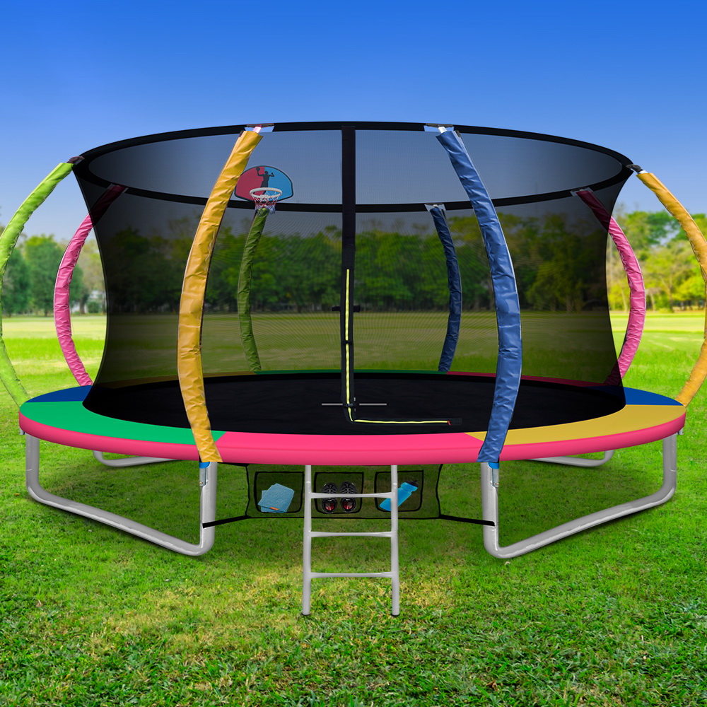 14ft Trampoline Everfit Kids Trampoline Rebounder w/ Ladder Basketball Hoop - Image 1