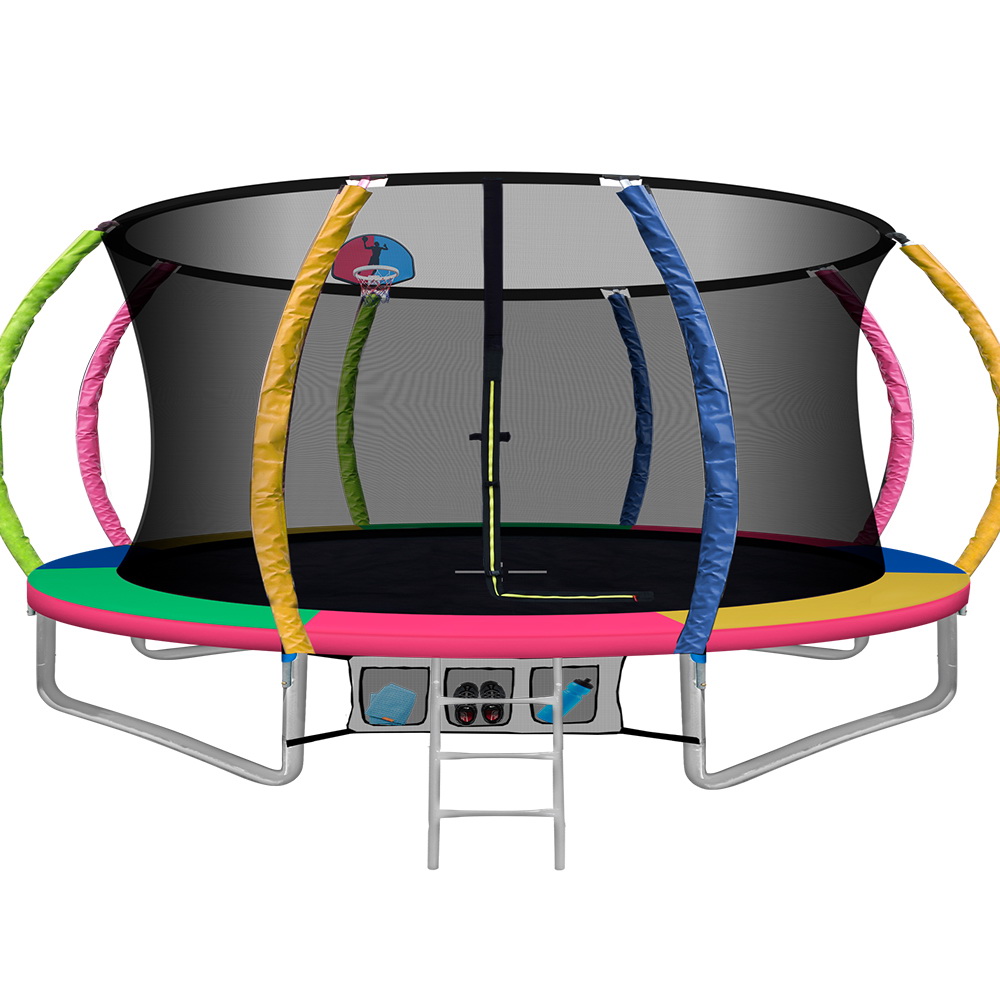 14ft Trampoline Everfit Kids Trampoline Rebounder w/ Ladder Basketball Hoop - Image 7