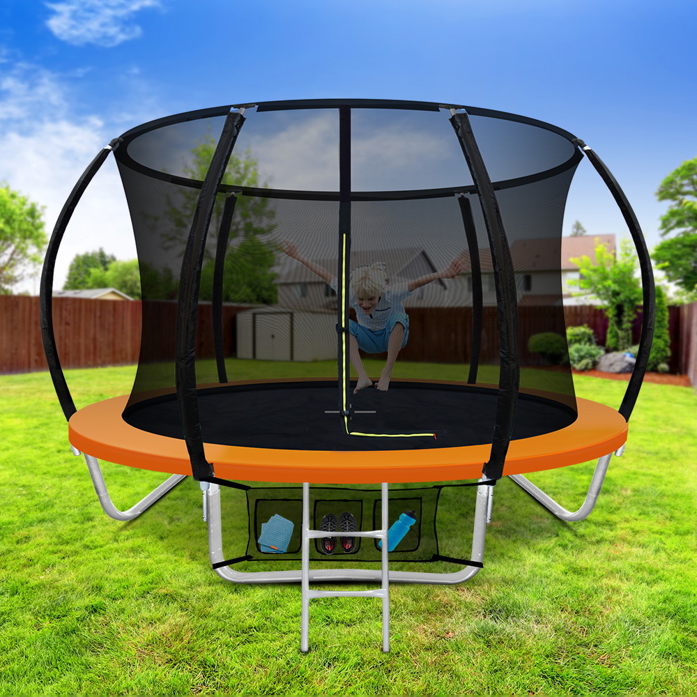 Everfit 8FT Trampoline for Kids w/ Ladder Enclosure Safety Net Rebounder Orange - Image 1