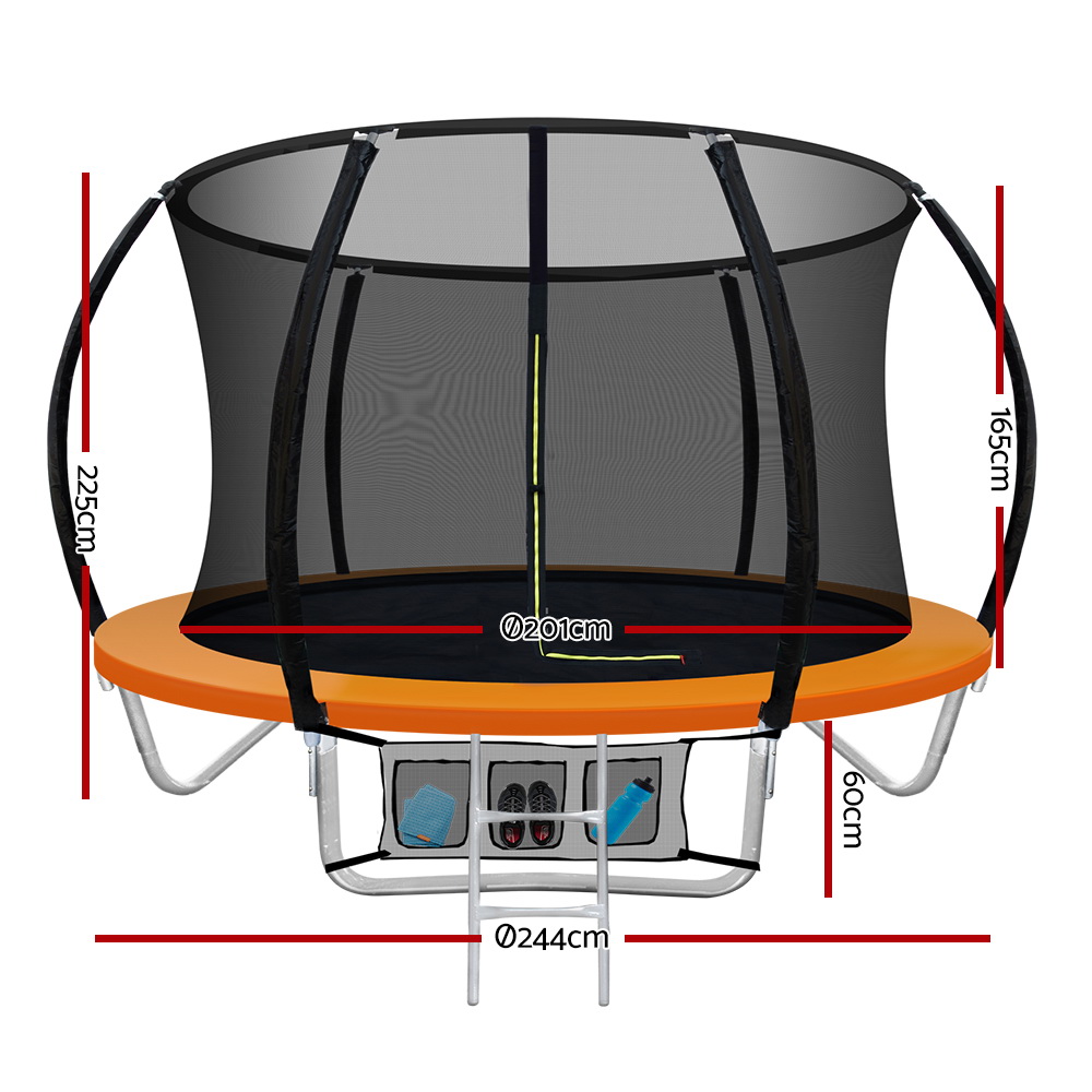 Everfit 8FT Trampoline for Kids w/ Ladder Enclosure Safety Net Rebounder Orange - Image 2