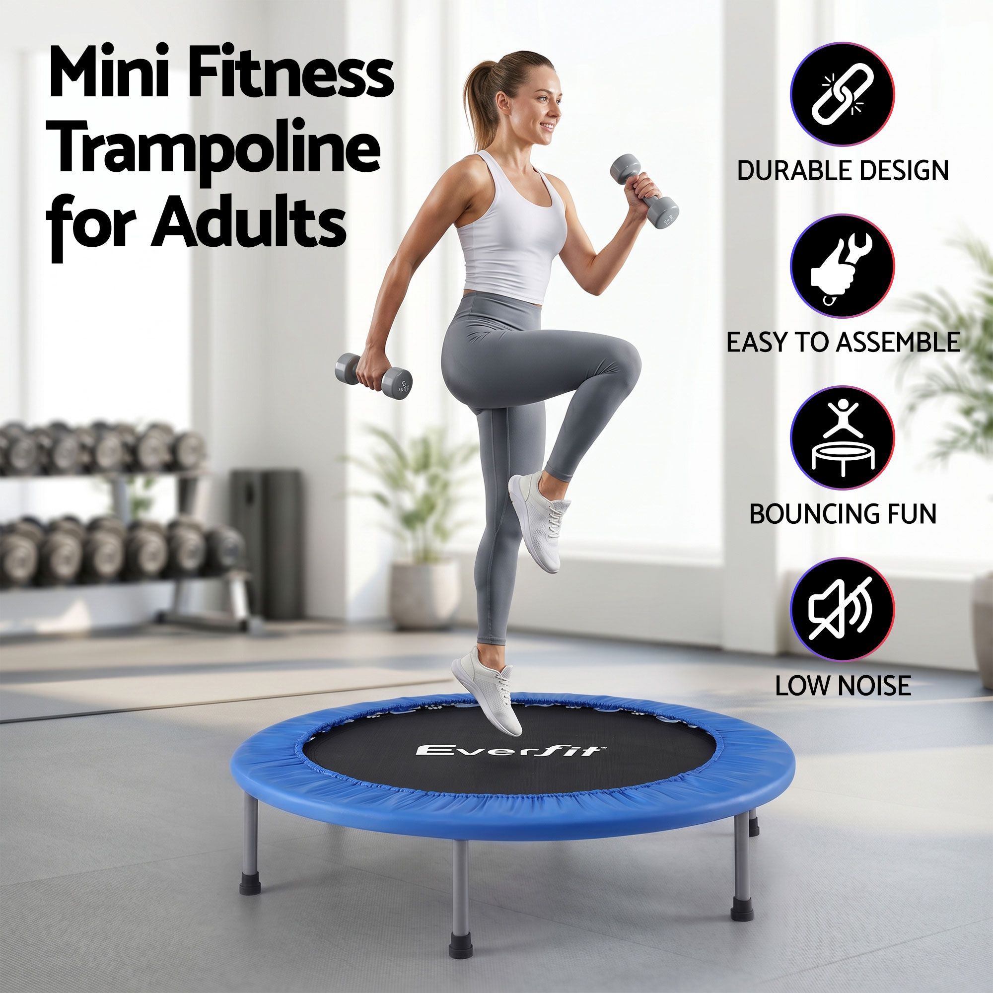 Everfit 40-Inch Fitness Trampoline Rebounder Mini Round Trampoline Home Workouts - Image 4