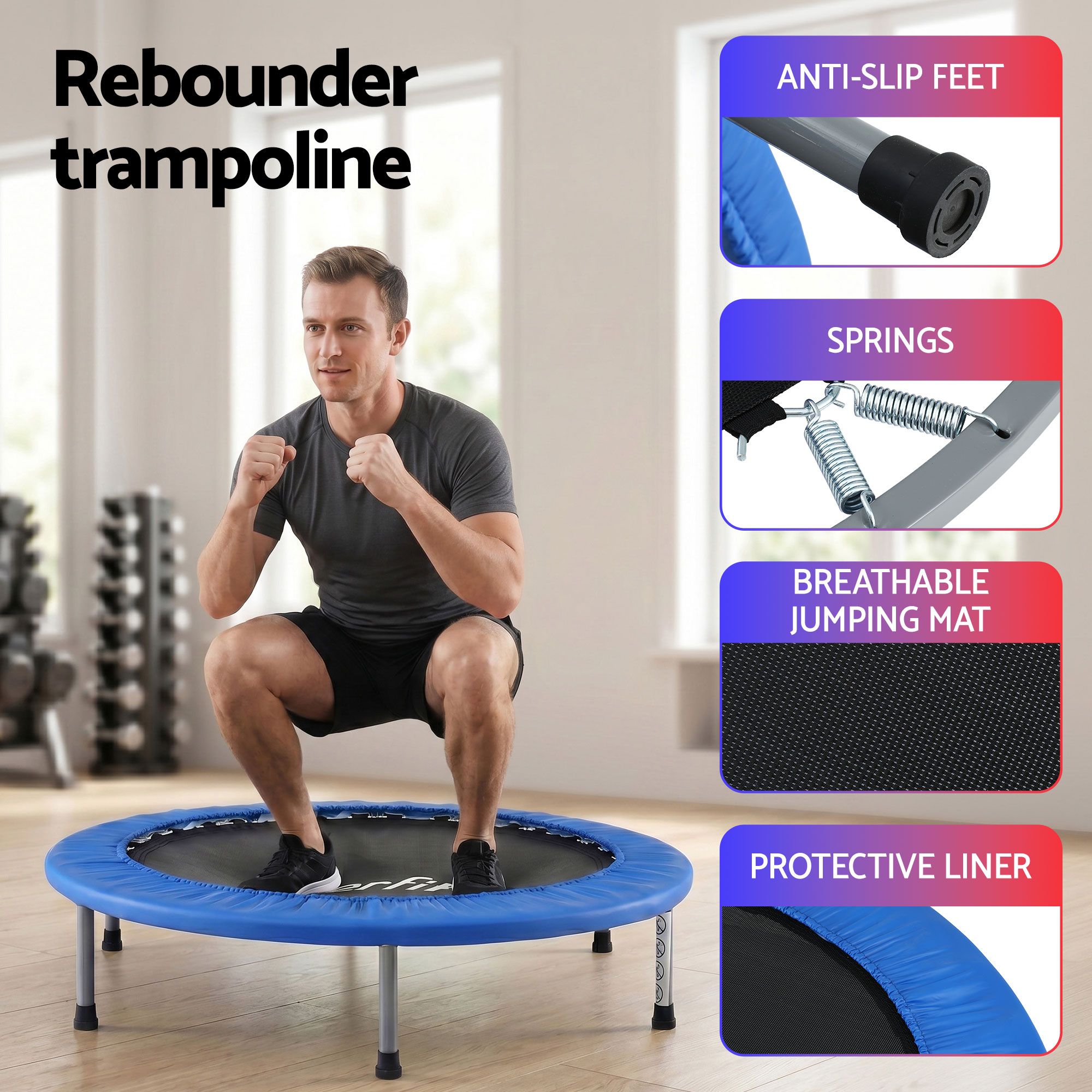 Everfit 40-Inch Fitness Trampoline Rebounder Mini Round Trampoline Home Workouts - Image 5
